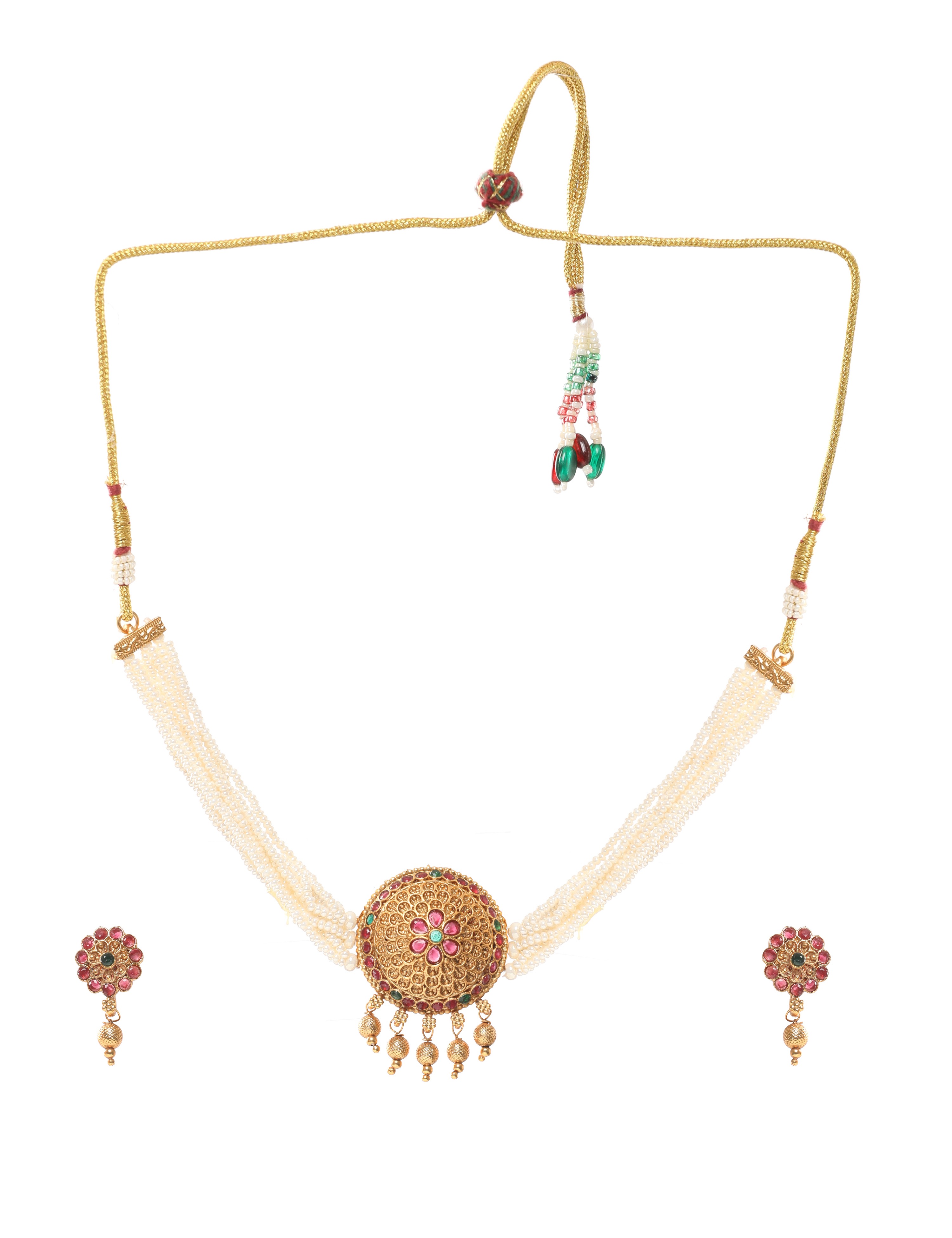 The Nila Gold Plated Pearl and Kundan Choker Set