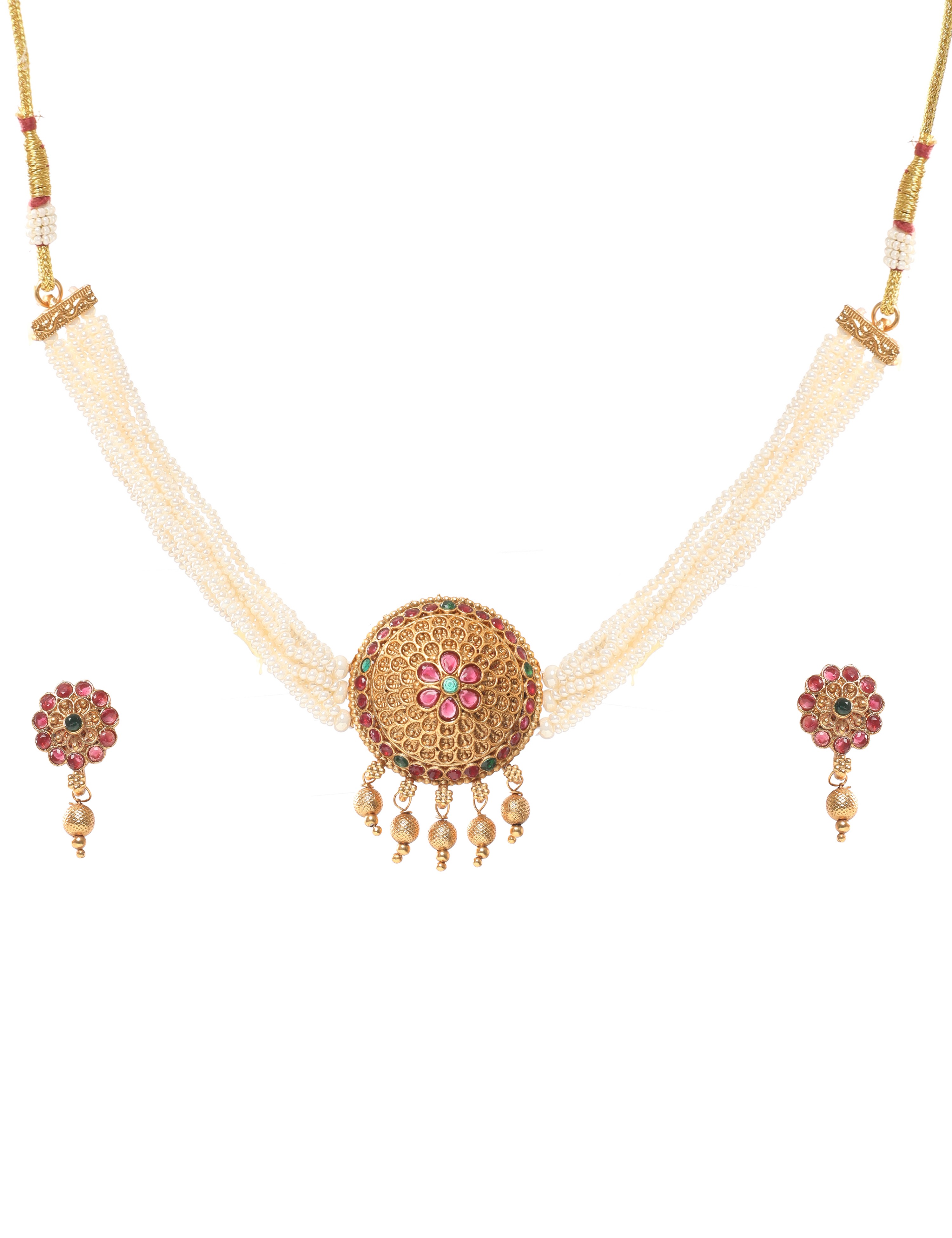 The Nila Gold Plated Pearl and Kundan Choker Set