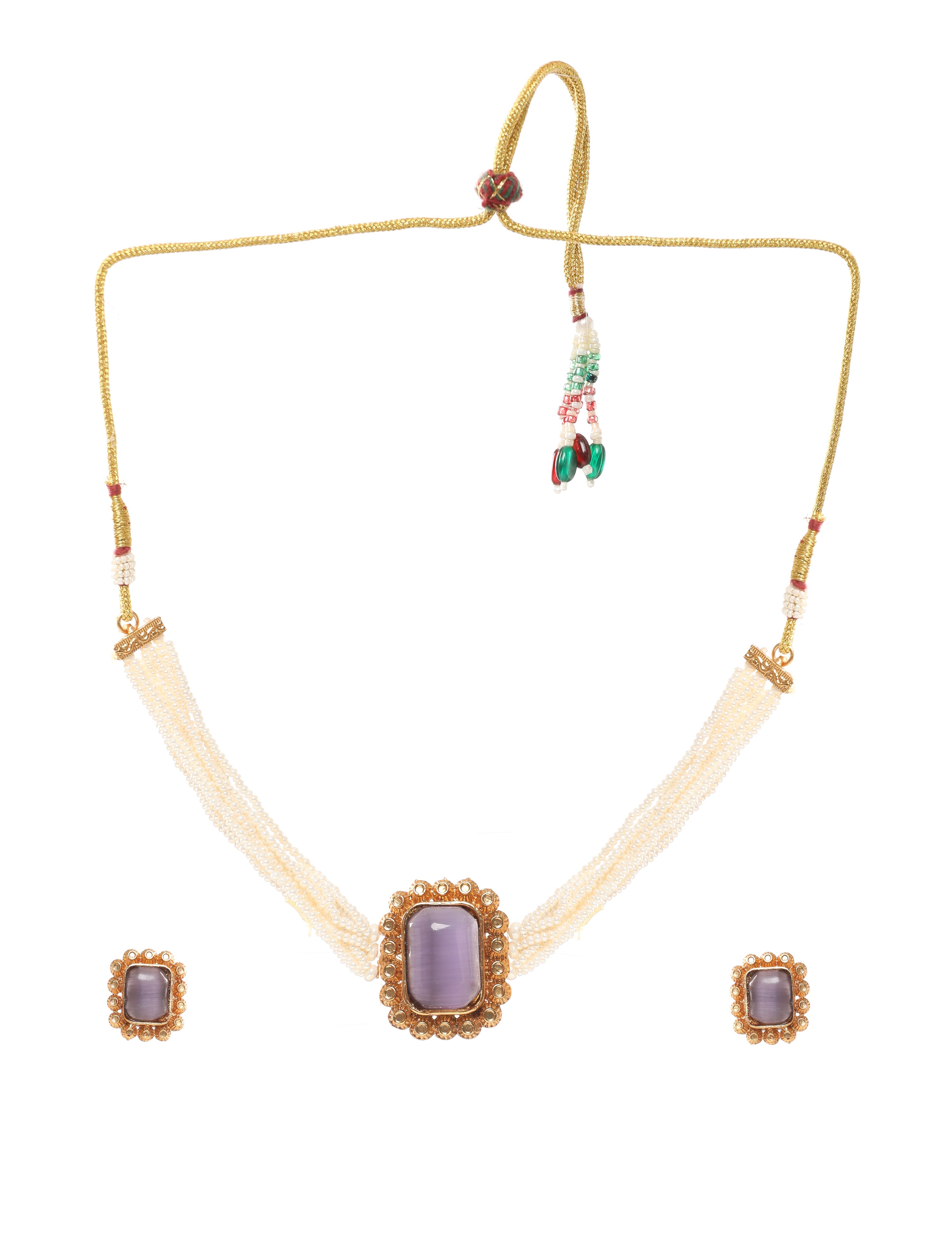 The Nila Gold Plated Pearl and Purple Stone Choker Set