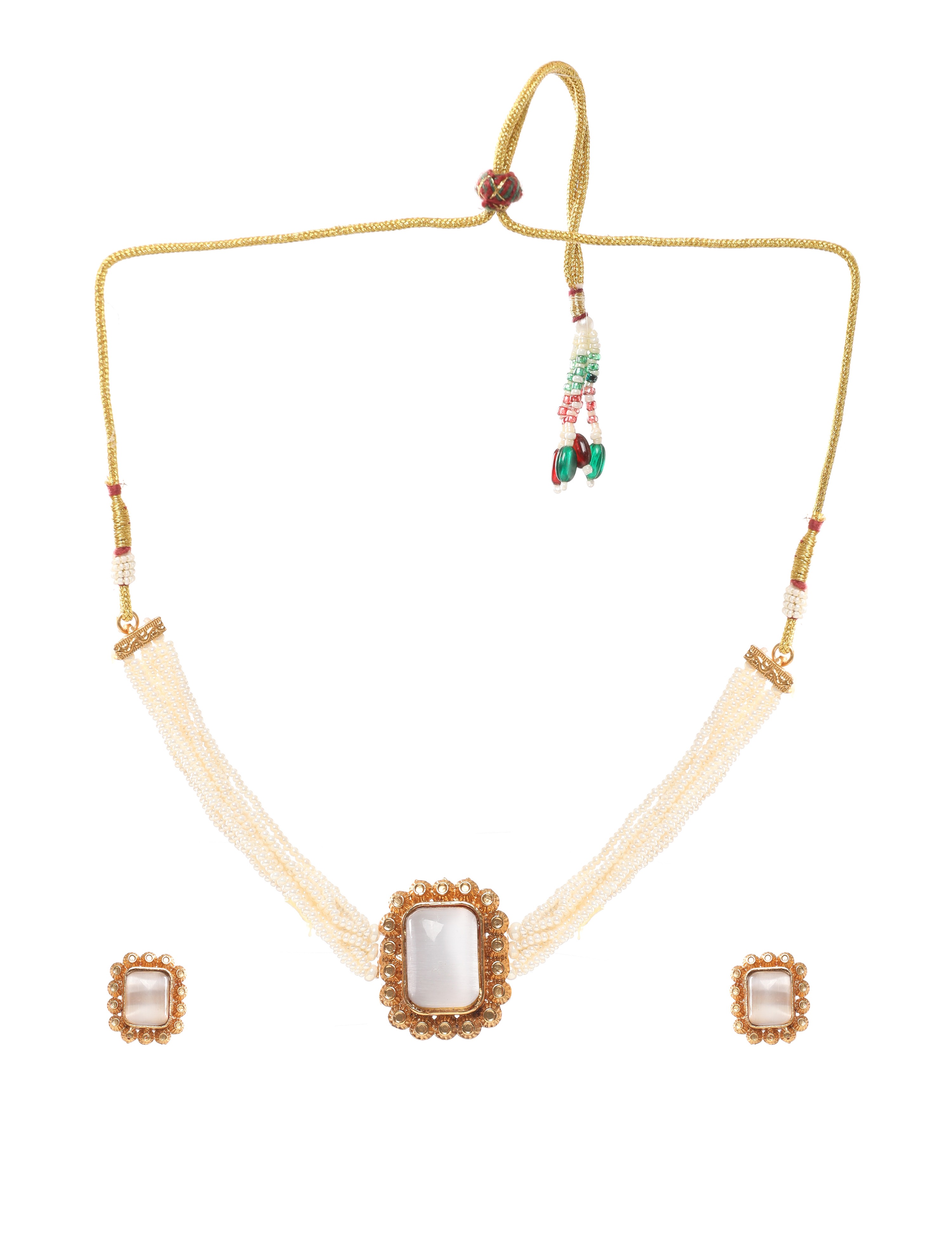 The Nila Gold Plated Pearl and Grey Stone Choker Set