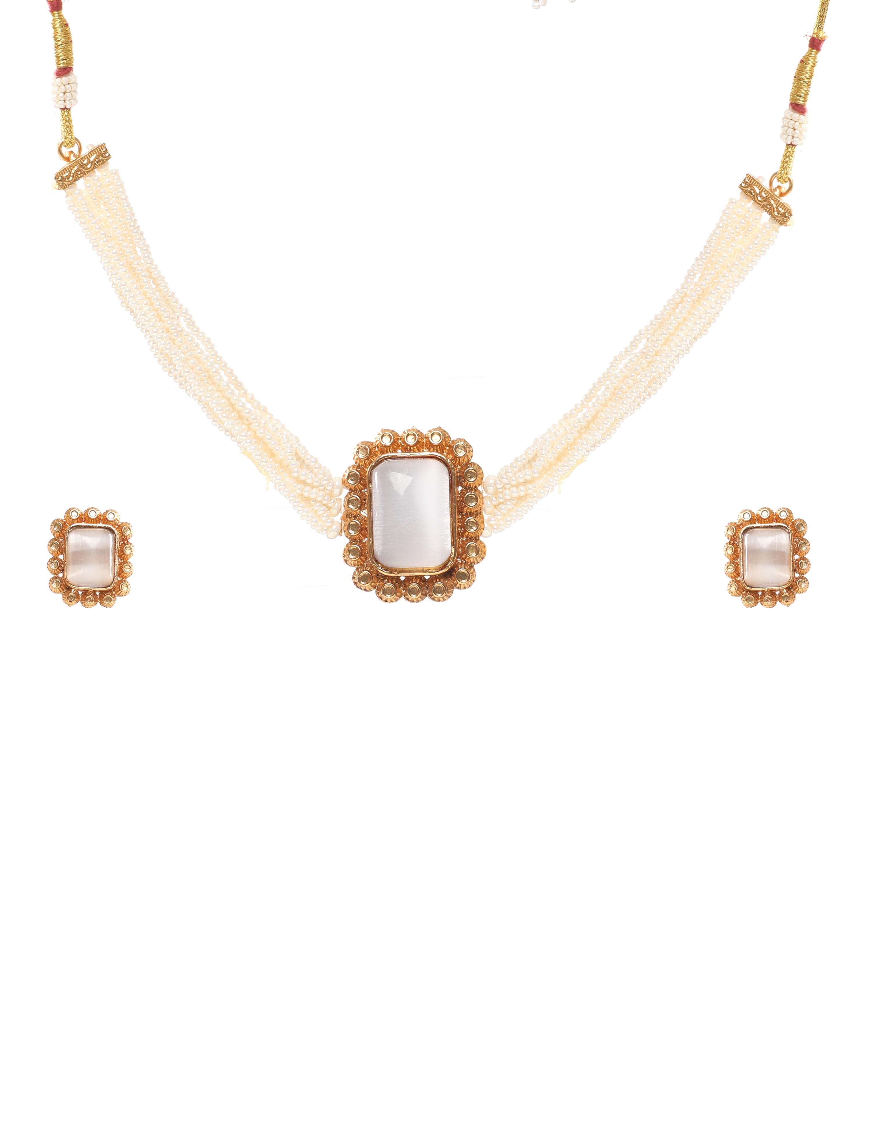 The Nila Gold Plated Pearl and Grey Stone Choker Set