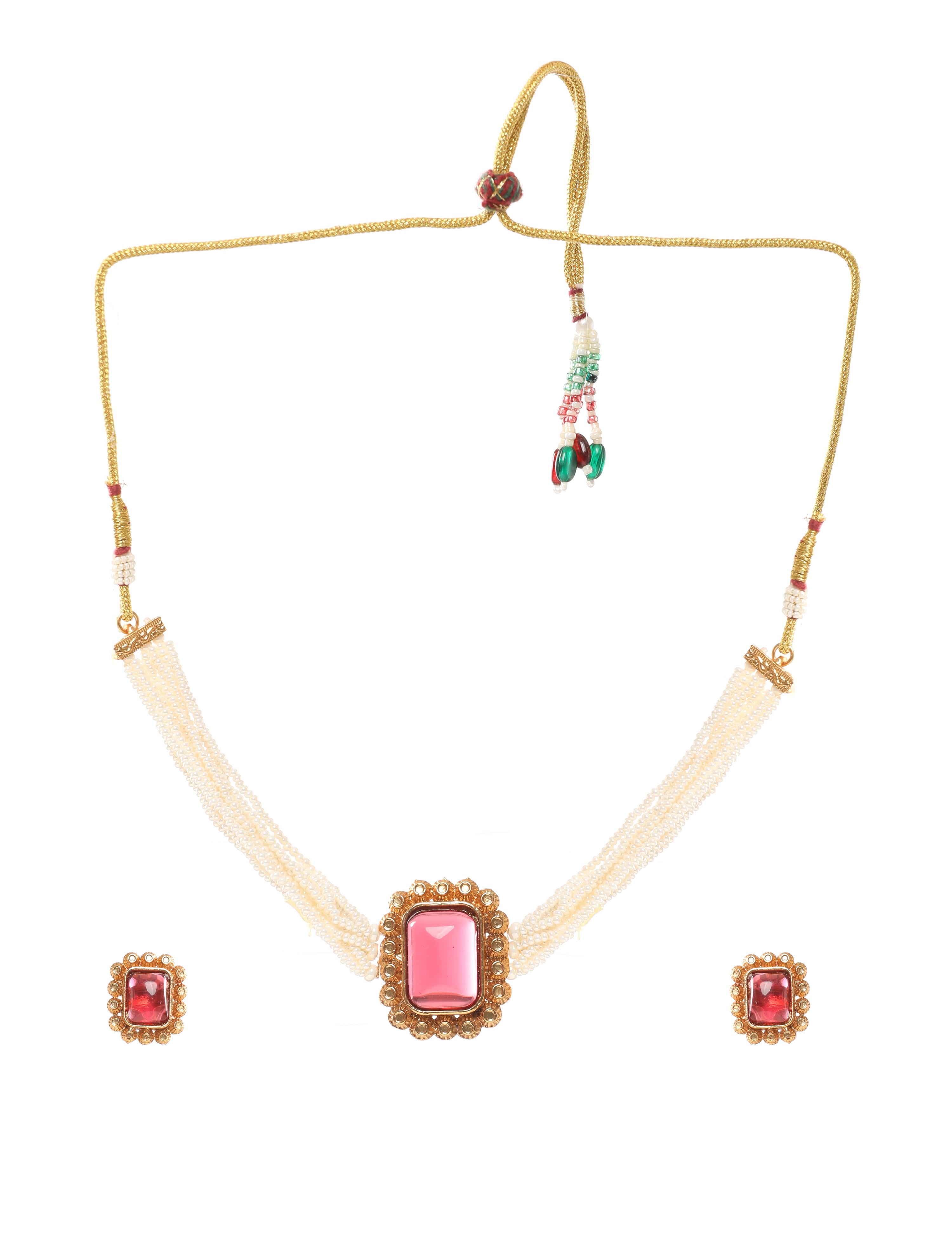 The Nila Gold Plated Pearl and Ruby Stone Choker Set