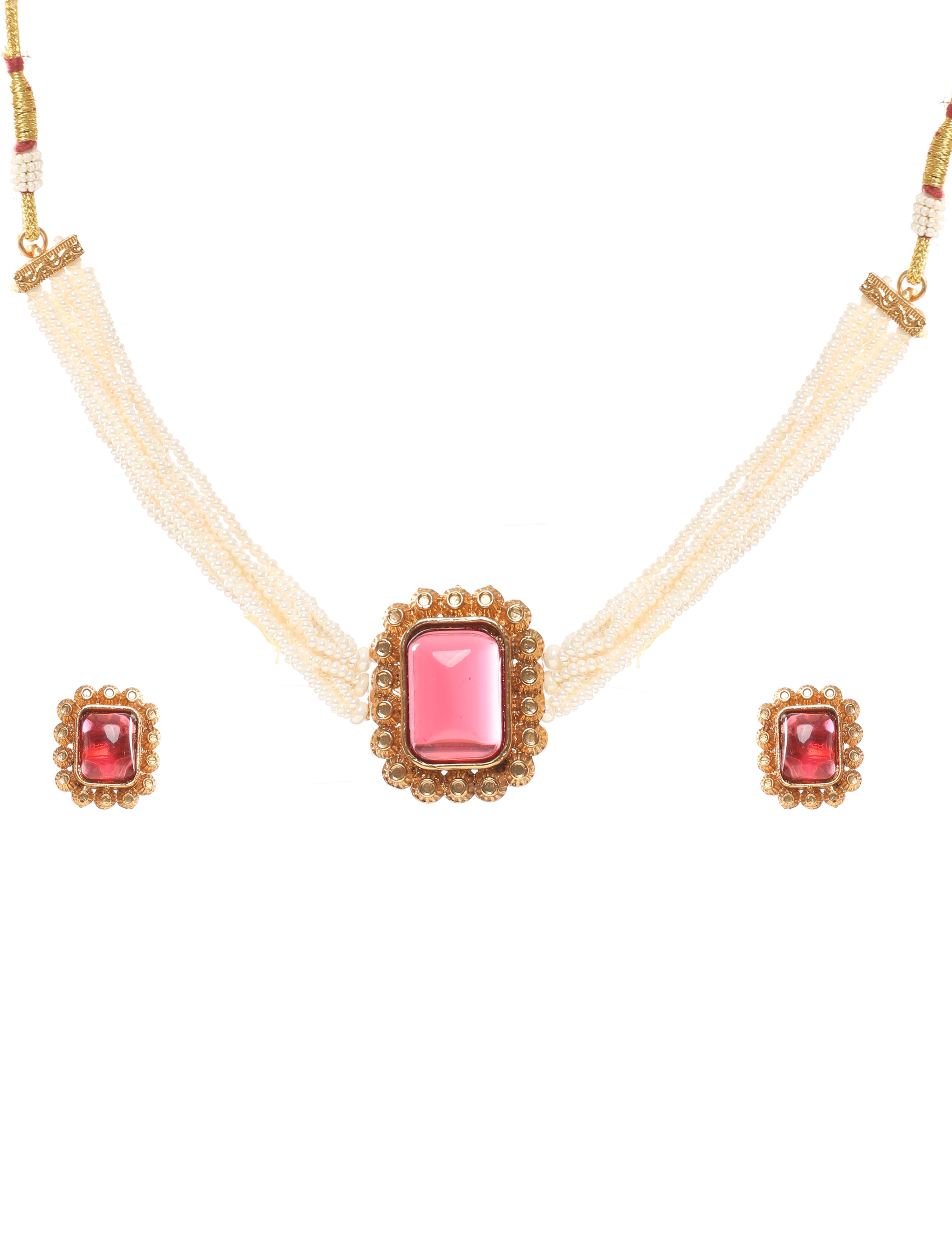 The Nila Gold Plated Pearl and Ruby Stone Choker Set