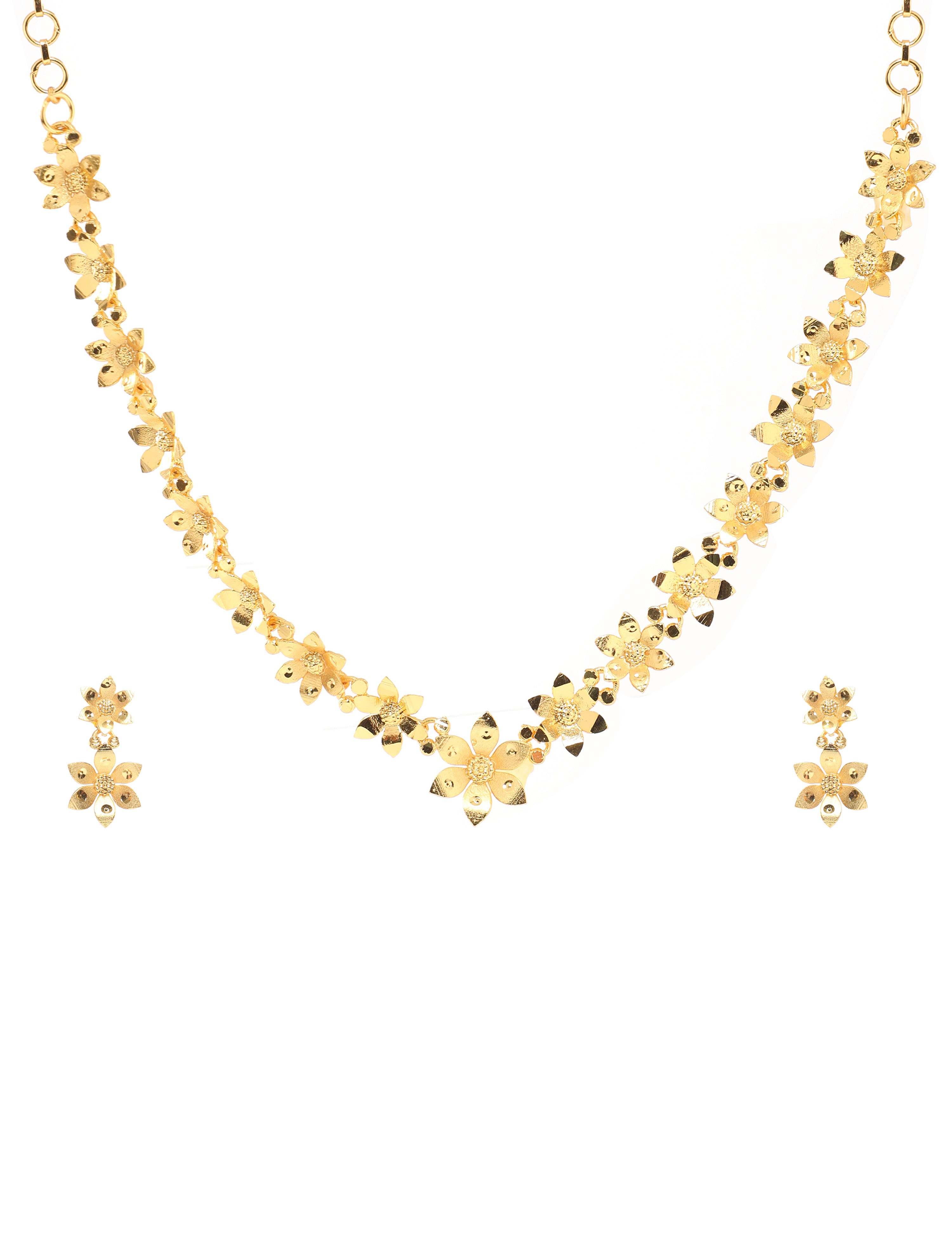 The Nila Gold Plated Short Floral Necklace with Drop Earings