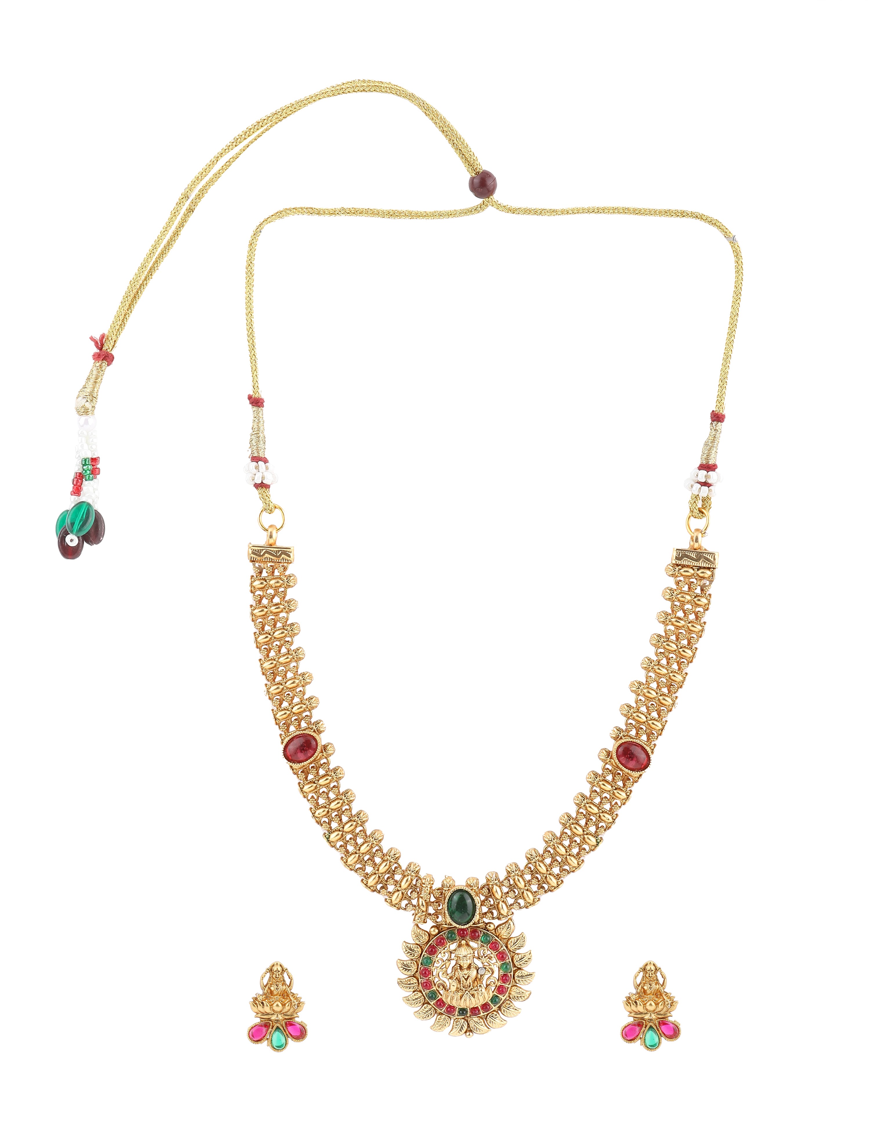 The Nila Gold Plated Lakshmi Short Necklace Set with Earings