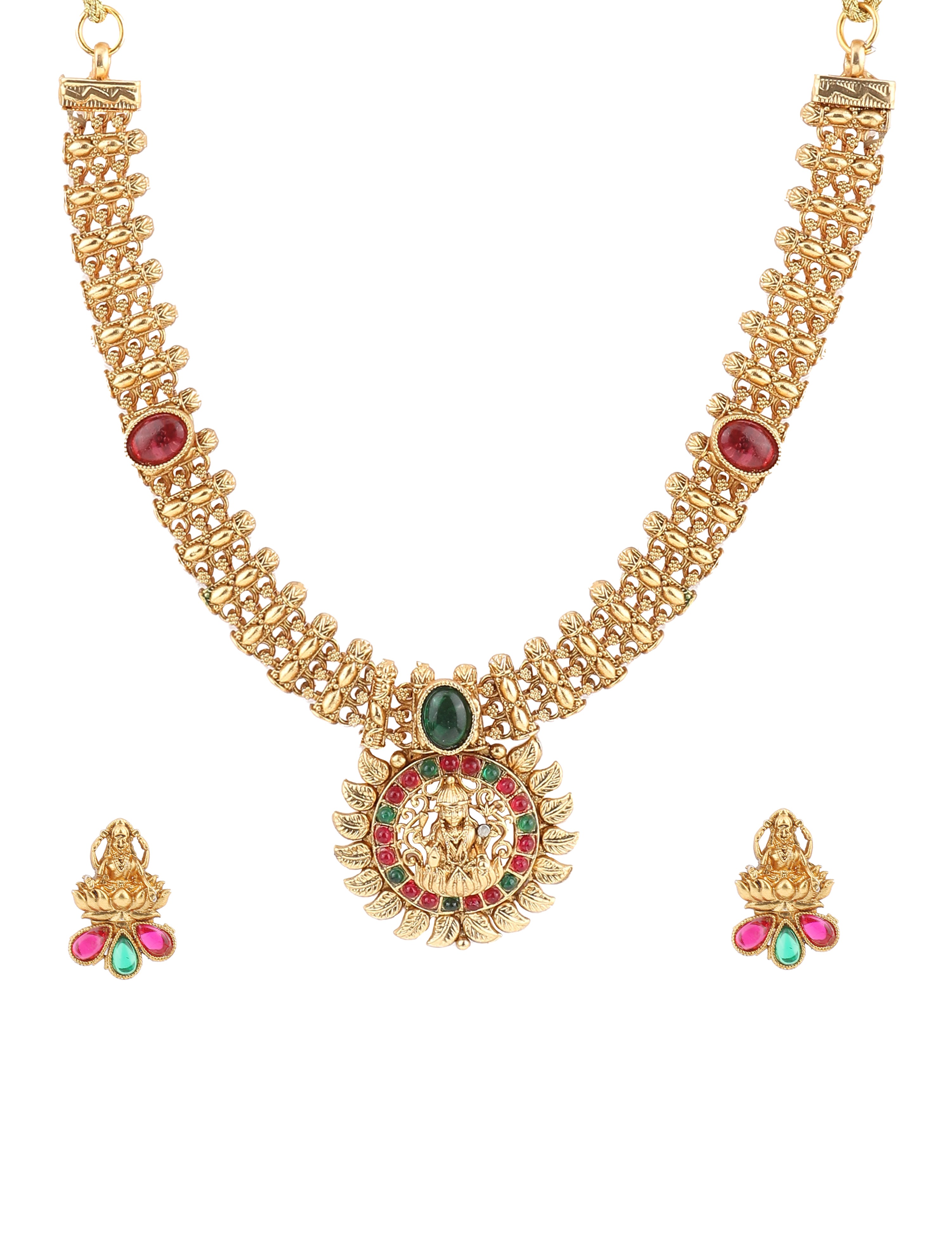 The Nila Gold Plated Lakshmi Short Necklace Set with Earings