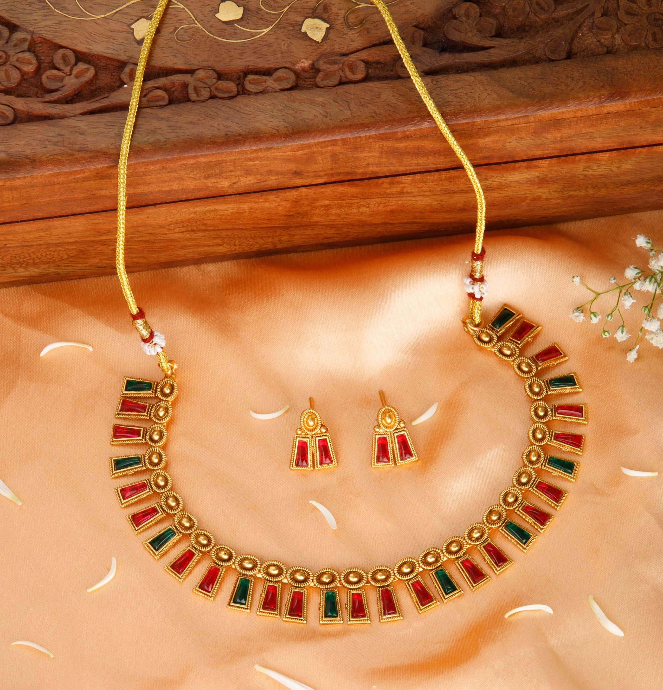 The Nila Gold Plated Multicolor Short Necklace Set