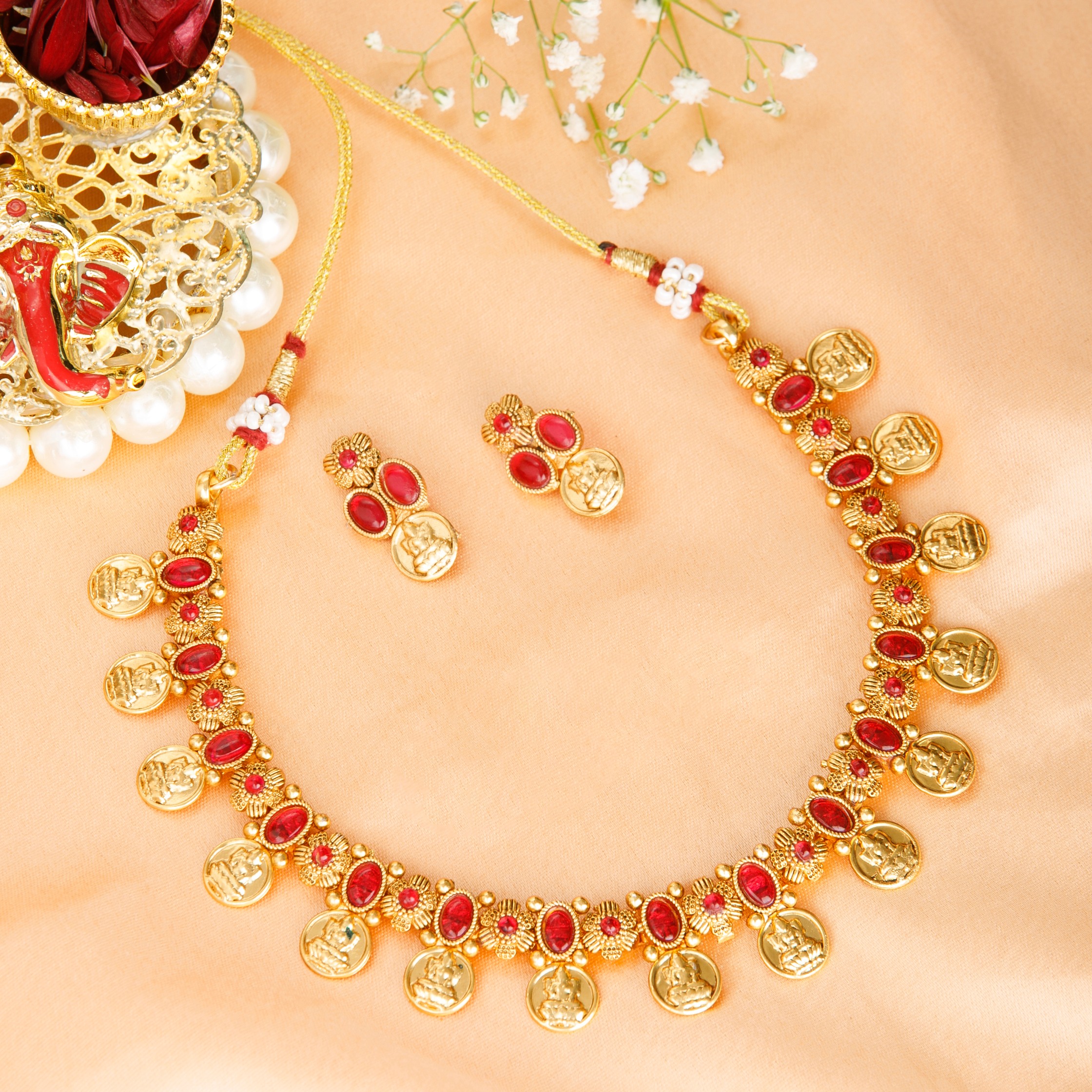 The Nila Gold Plated Small Coin Necklace Set