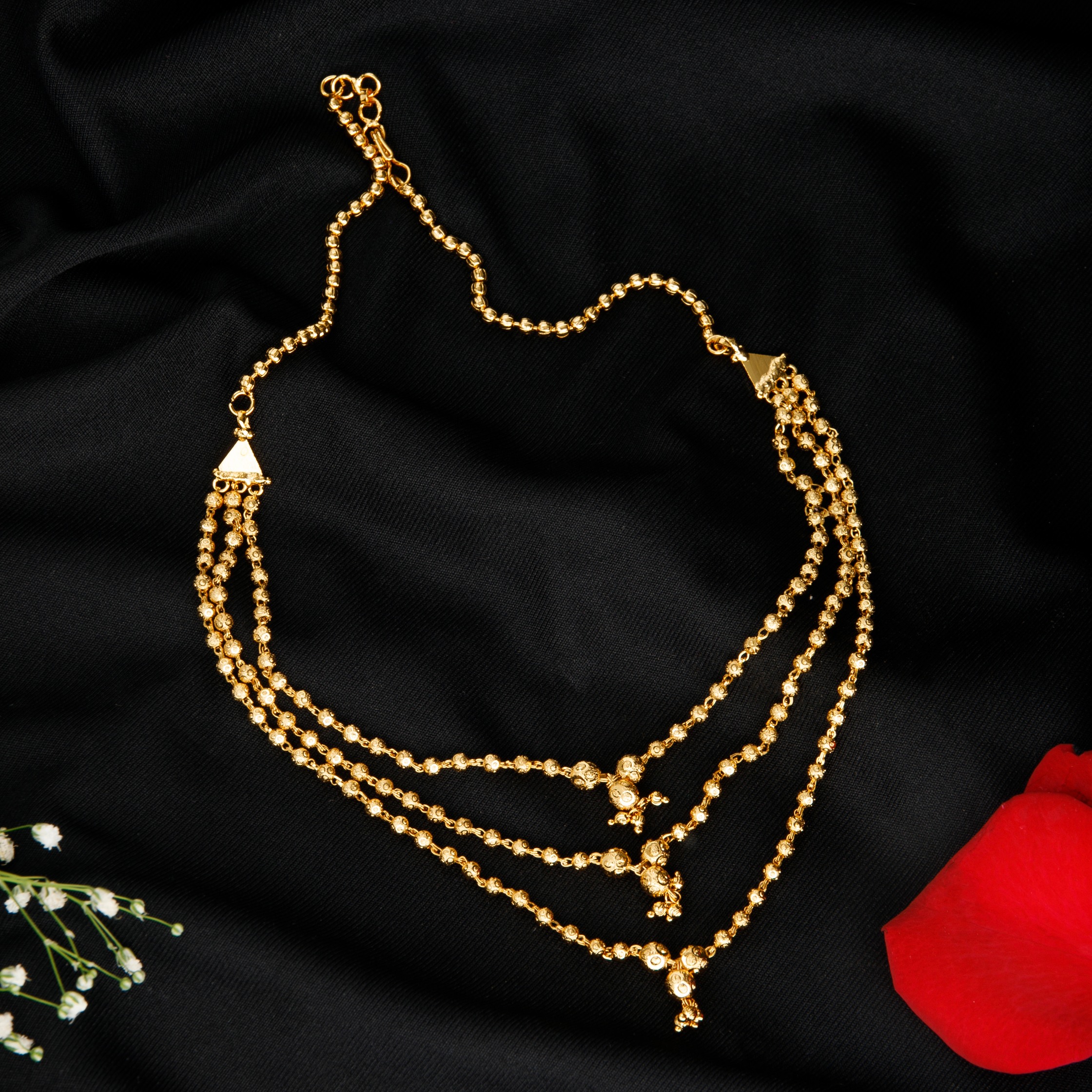 The Nila Three layered Gold plated Beaded Chain