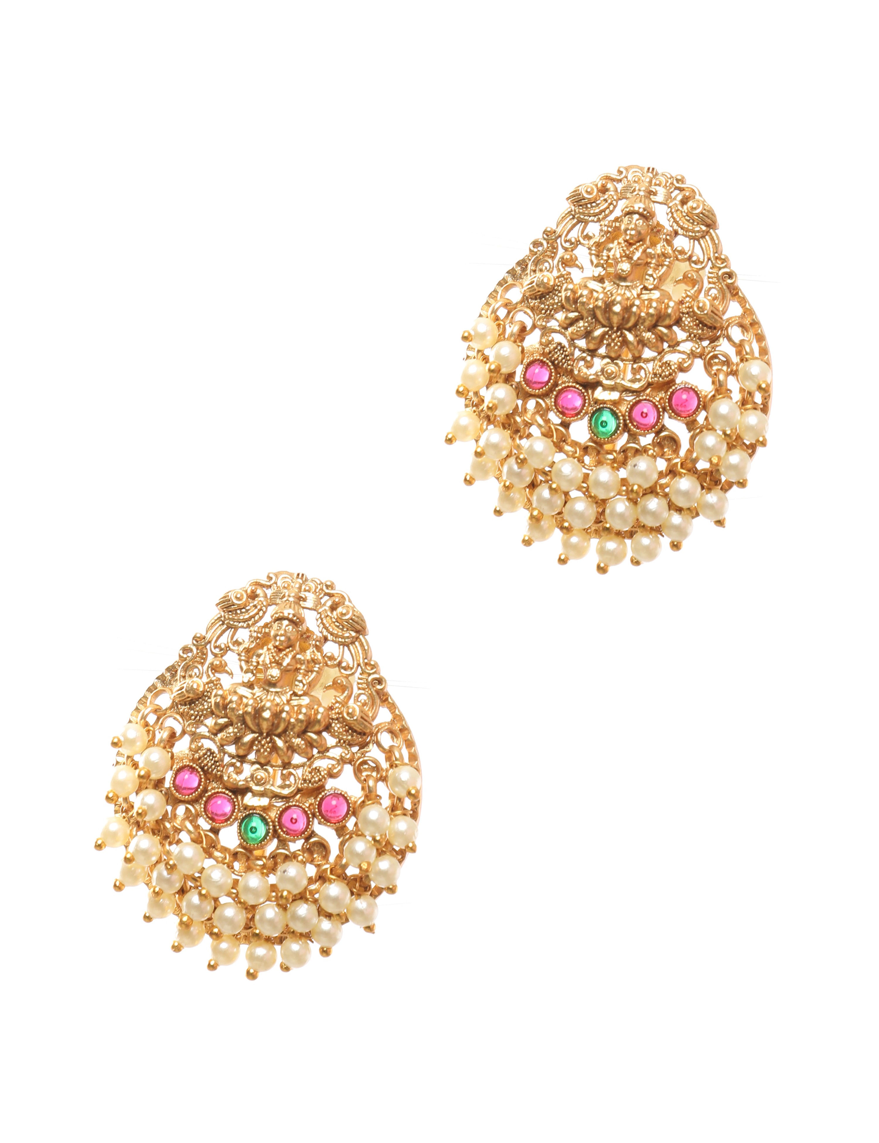 The Nila Gold Plated Lakshmi Pearl Necklace Set with Tops Earings