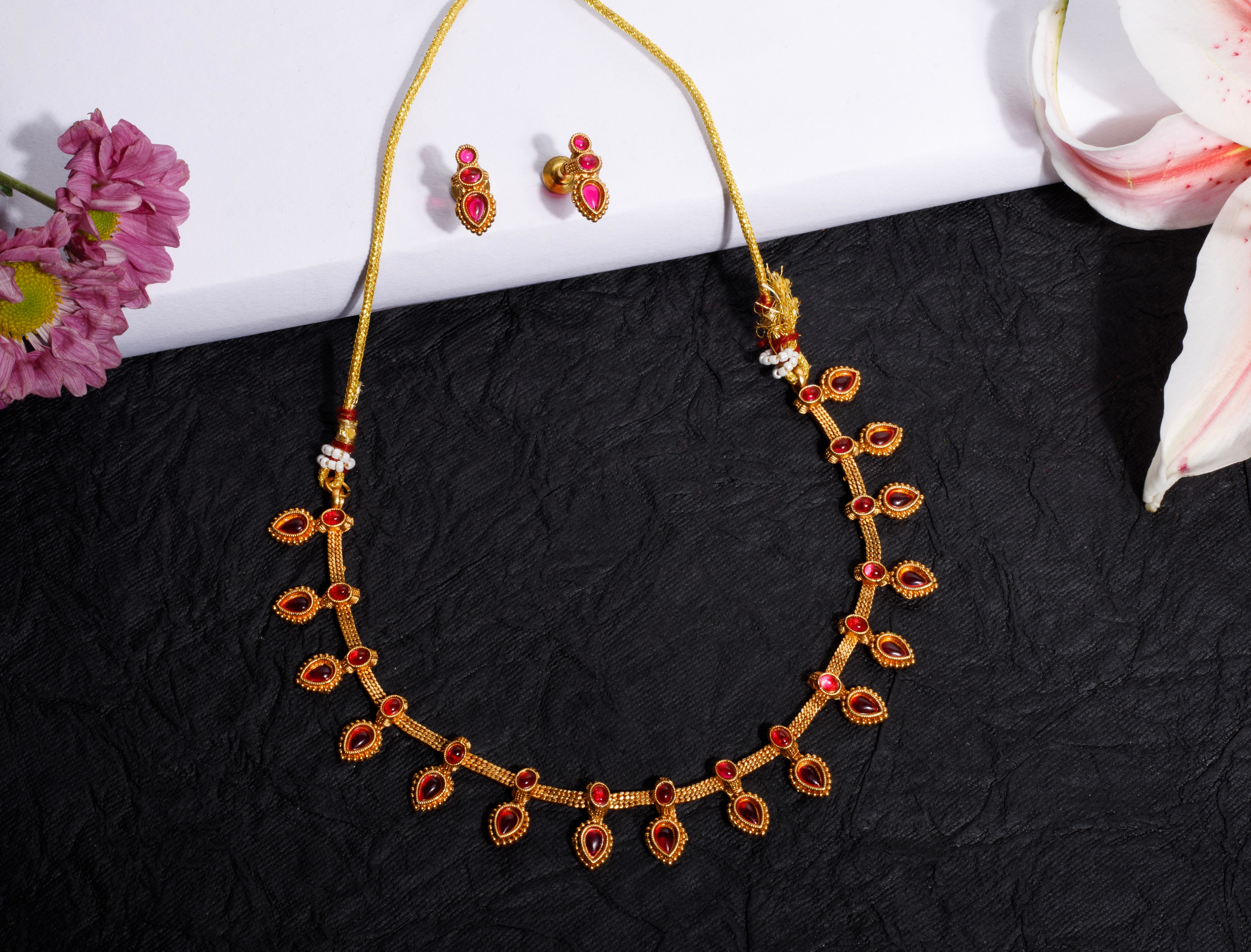 The Nila Gold Plated Ethnic Pink Choker Set