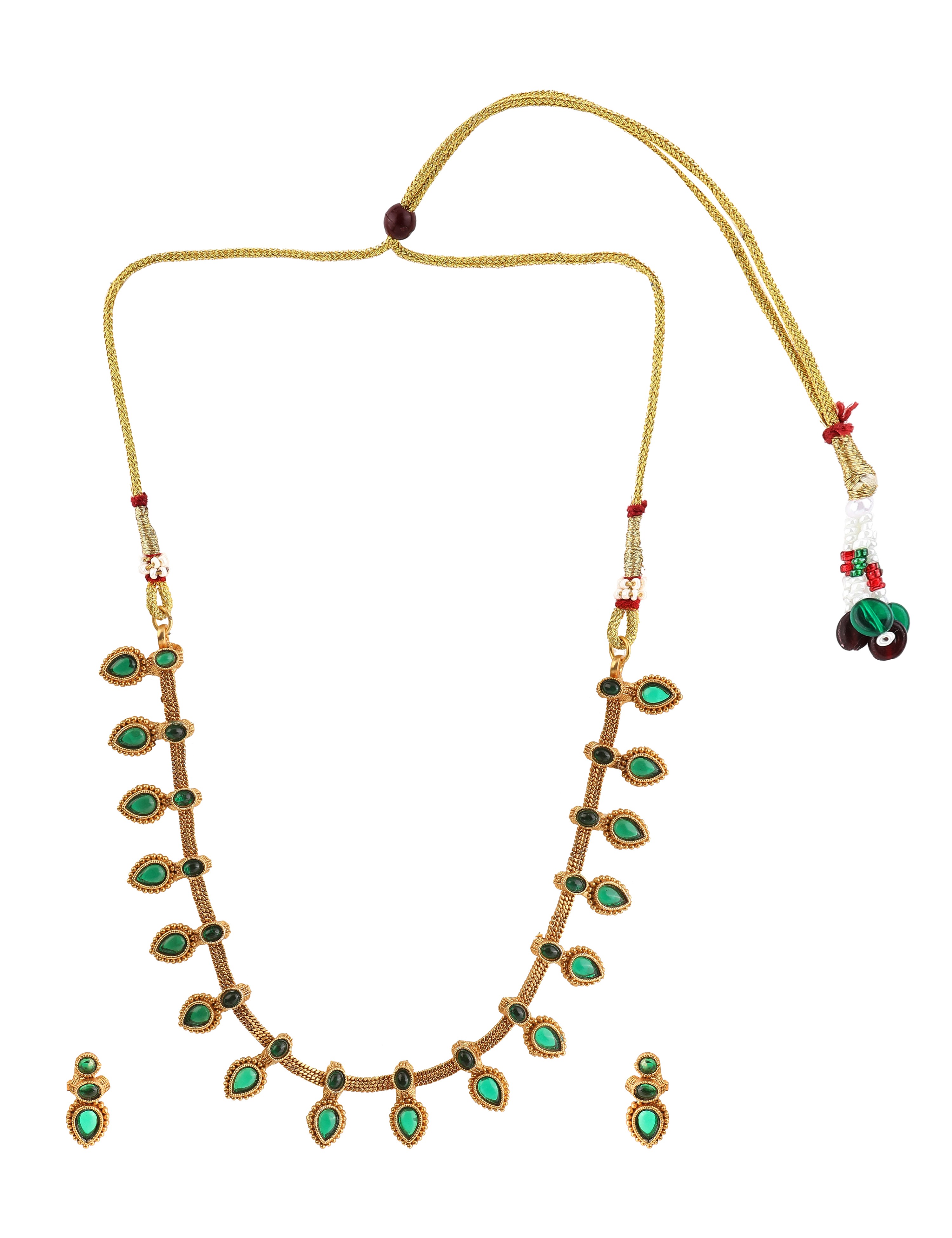 The Nila Gold Plated Ethnic Green Choker Set