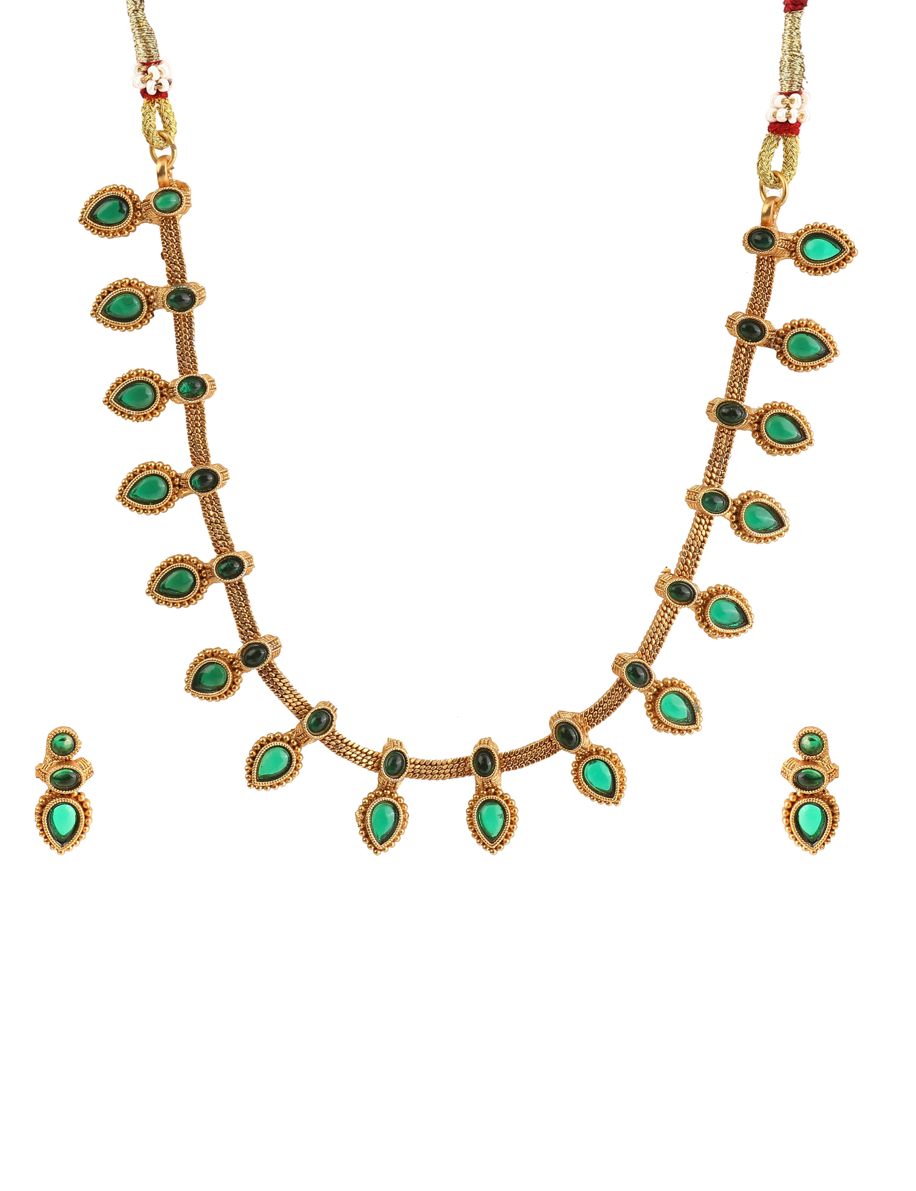 The Nila Gold Plated Ethnic Green Choker Set