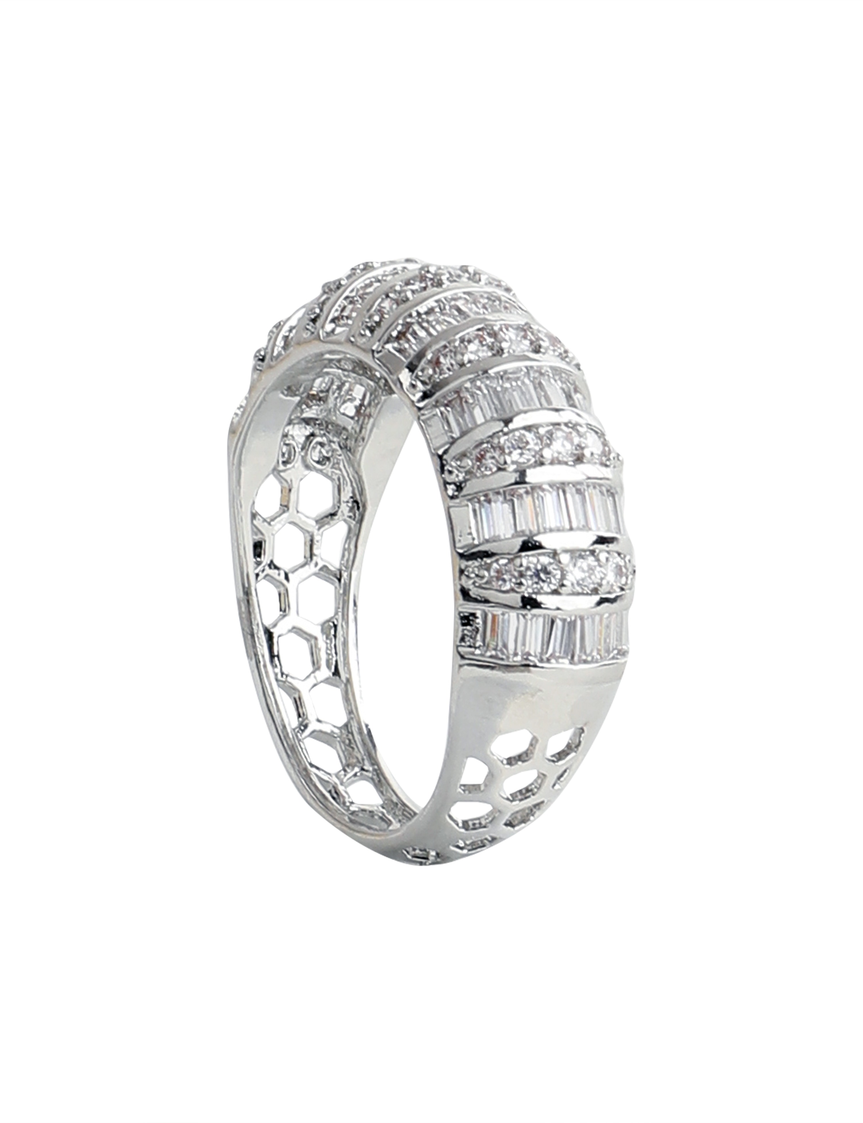 The Nila Silver Plated Emerald Cut Designer Ring