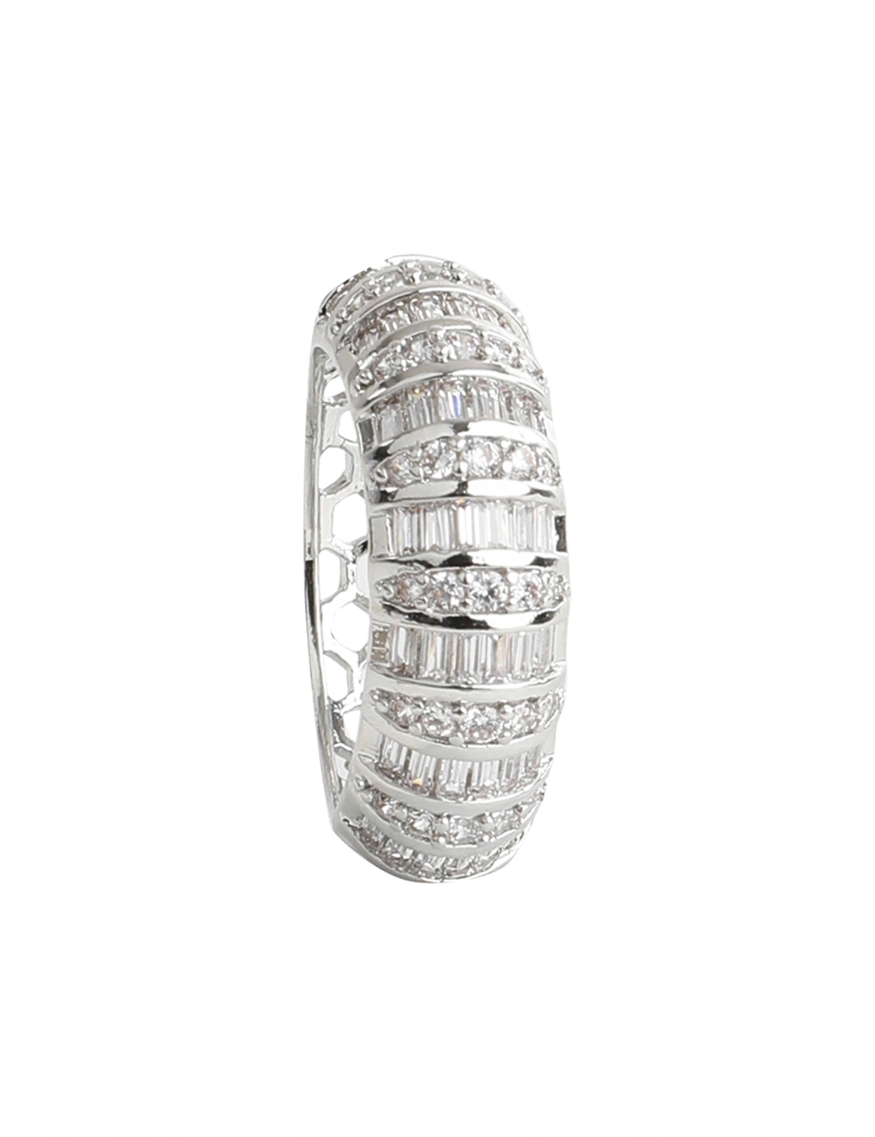 The Nila Silver Plated Emerald Cut Designer Ring