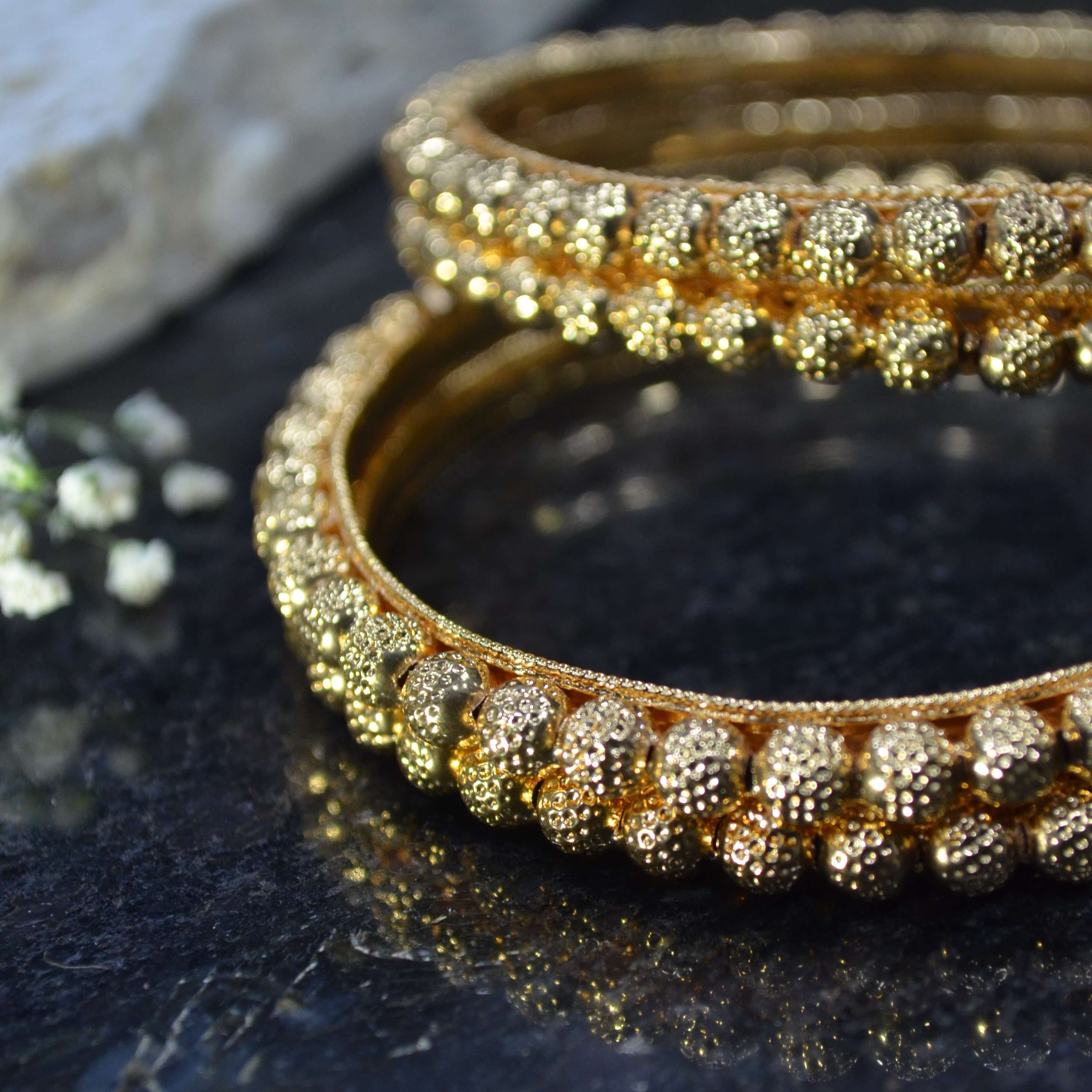 The Nila Gold Plated Beaded Temple Design Bangle Set