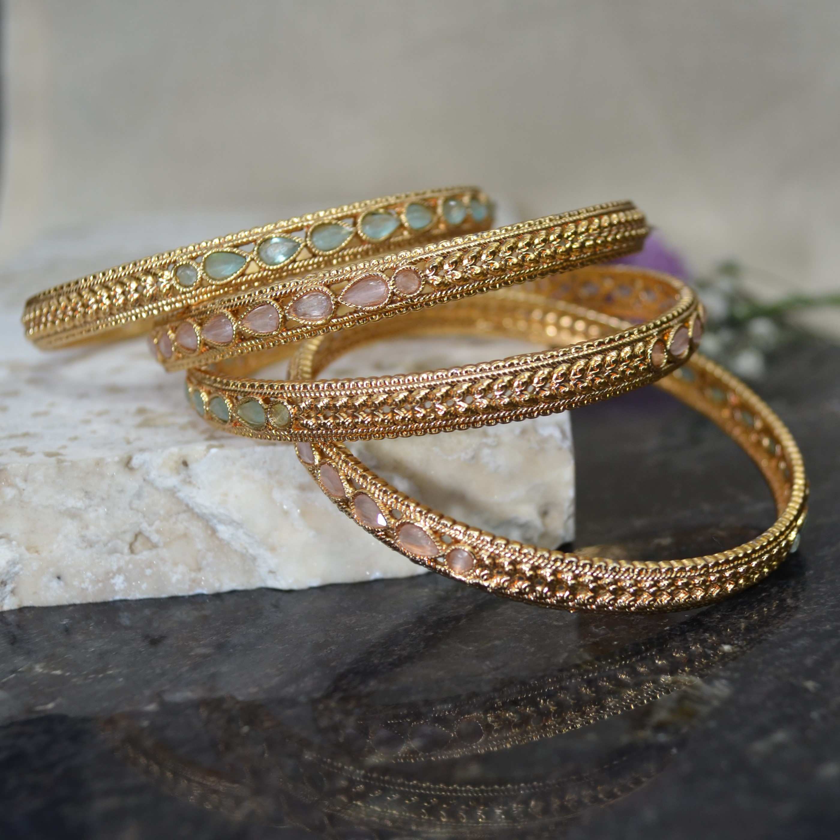 The Nila Gold Plated Kundan Design Bangle Set
