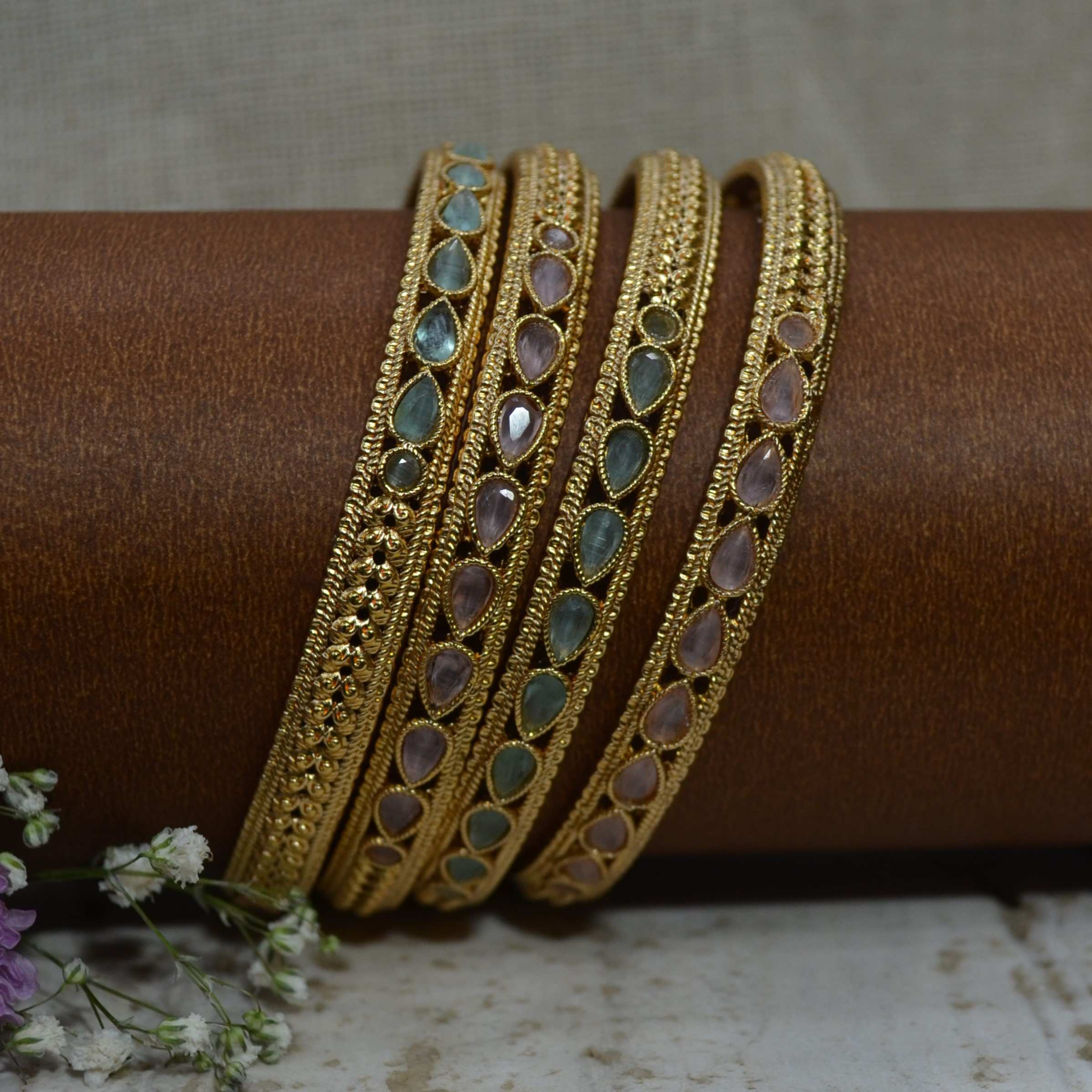 The Nila Gold Plated Kundan Design Bangle Set