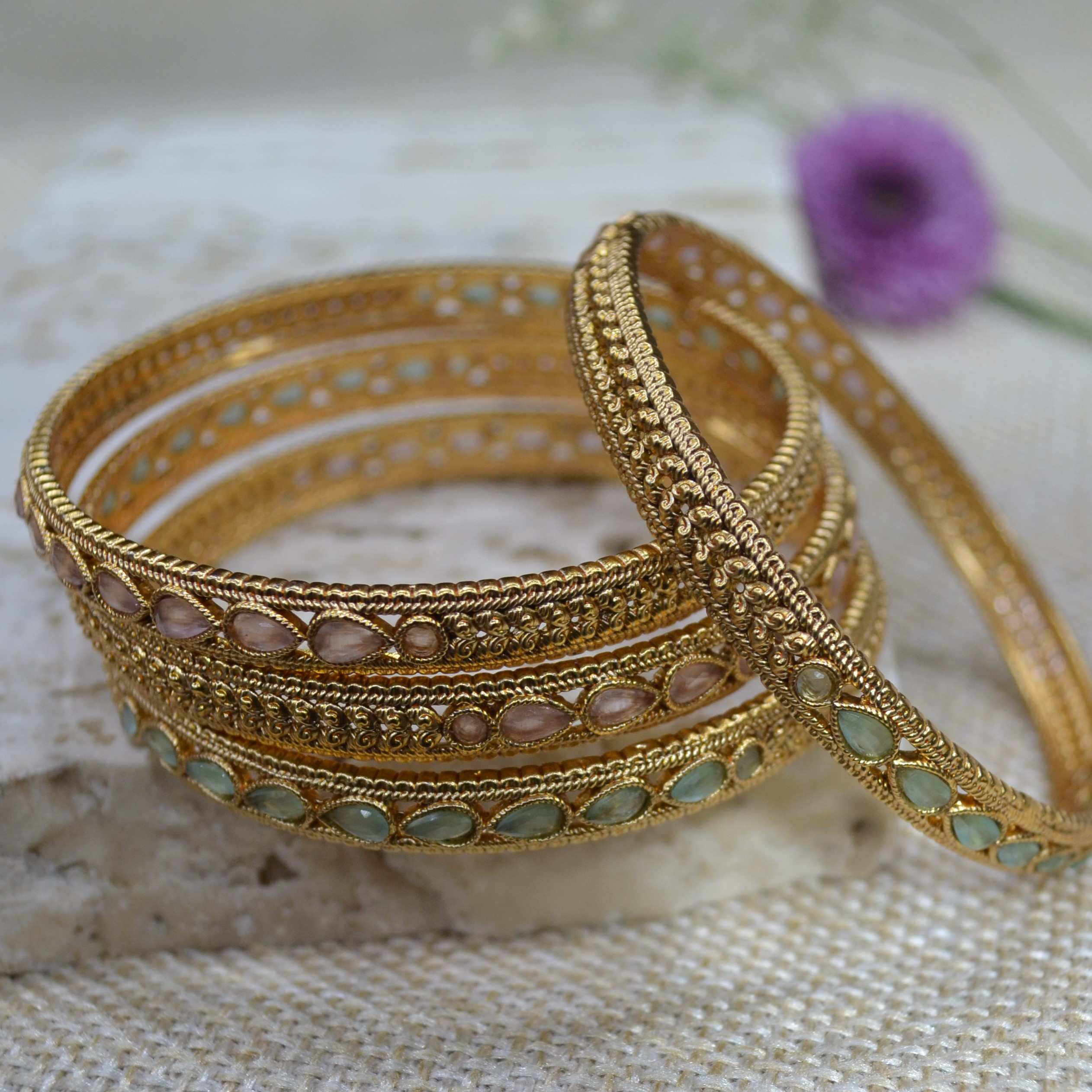The Nila Gold Plated Kundan Design Bangle Set