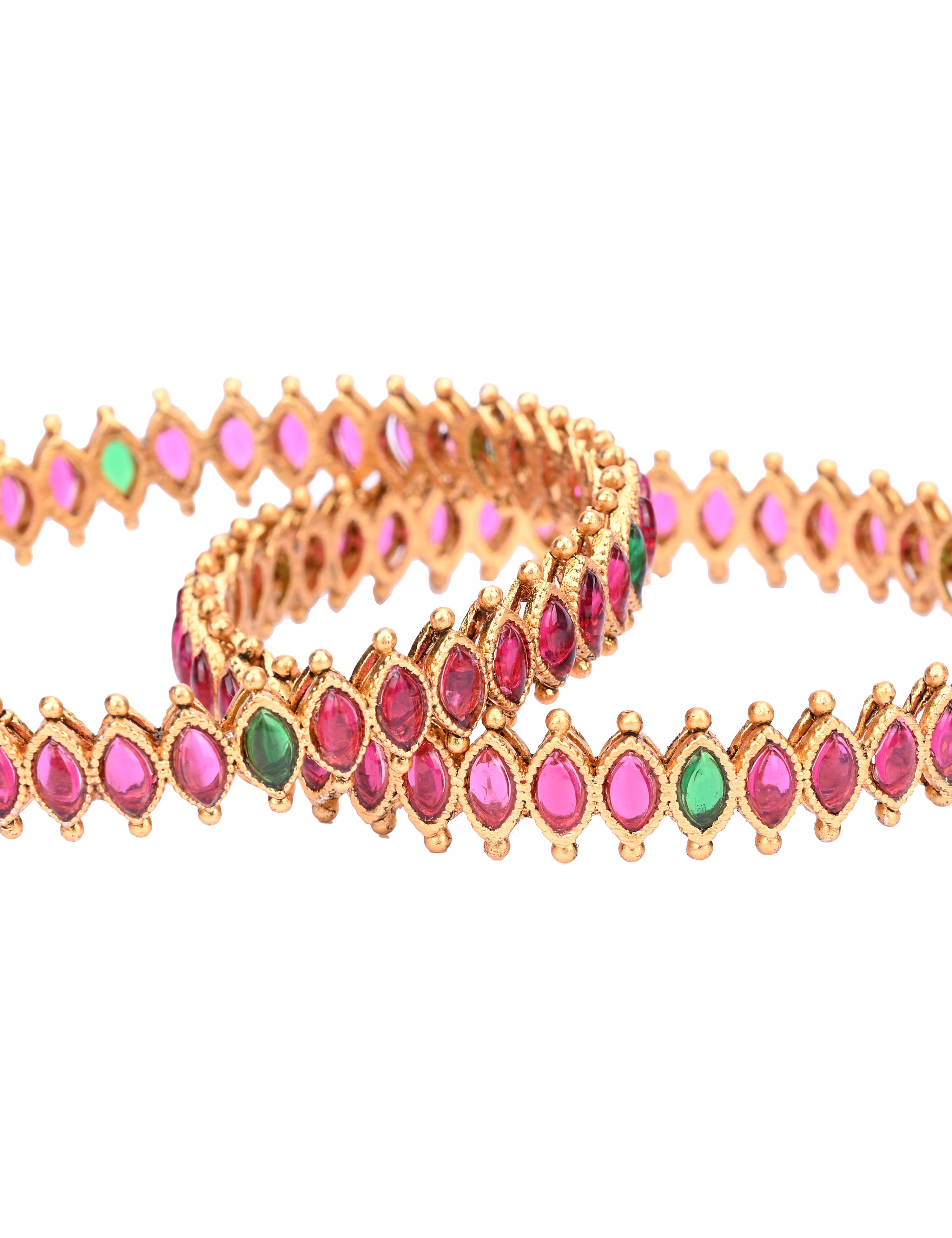 The Nila Gold Plated Pink Kundan Bangles