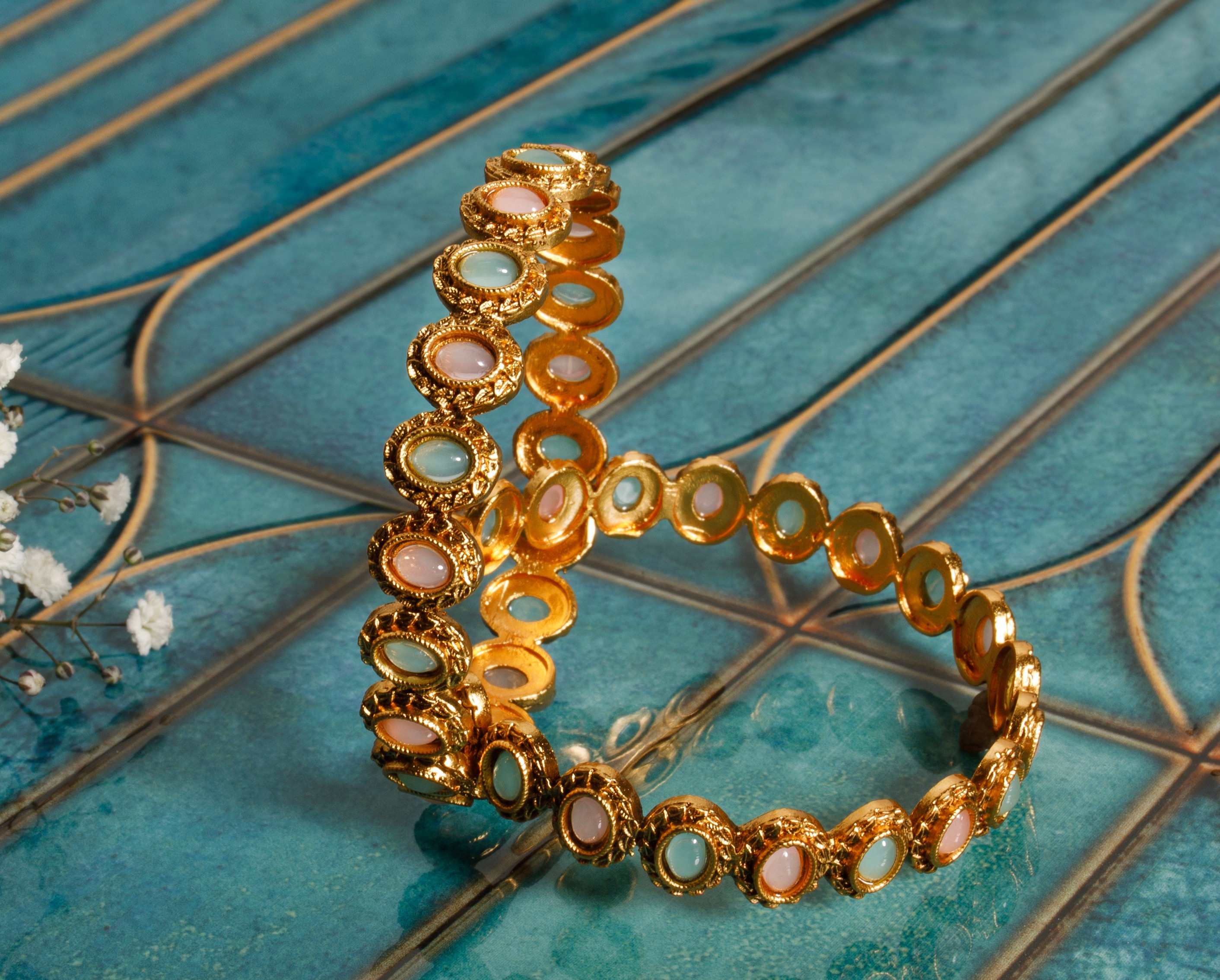 The Nila Gold Plated Pale Pink Kundan Bangles