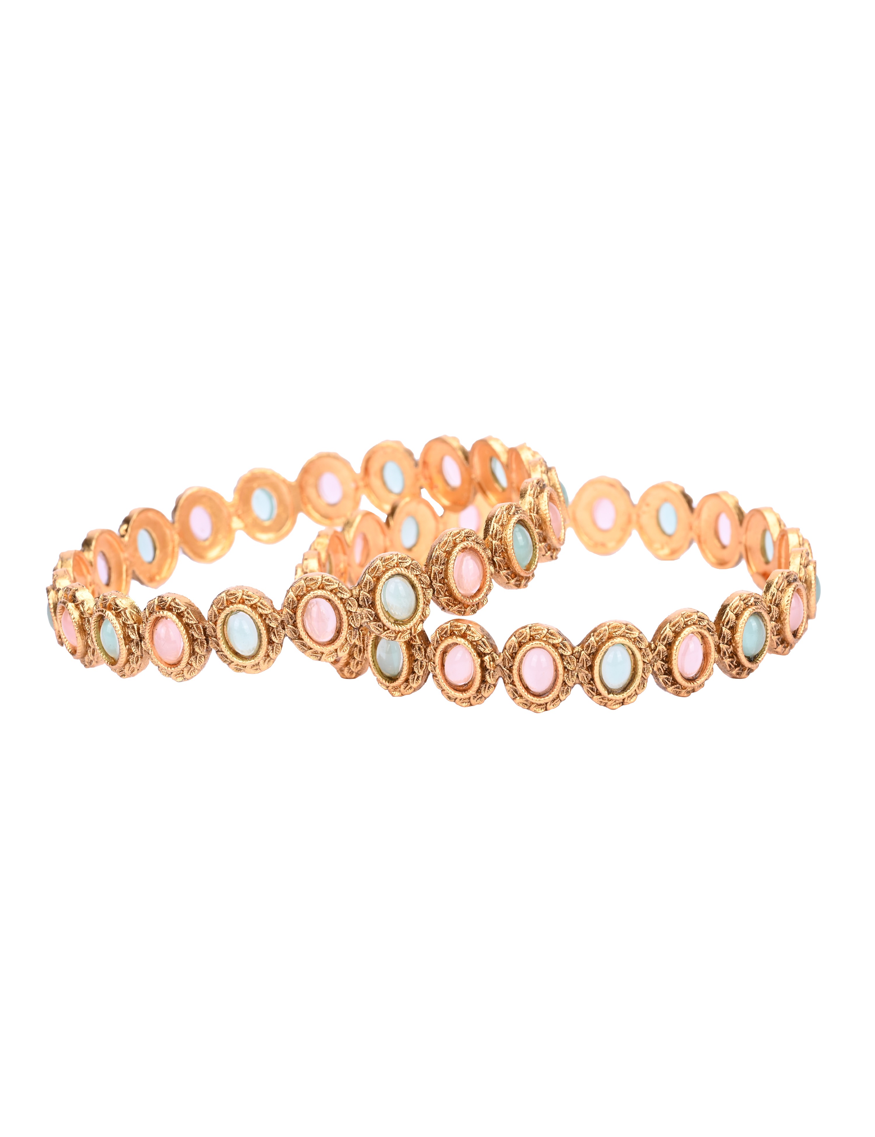 The Nila Gold Plated Pale Pink Kundan Bangles