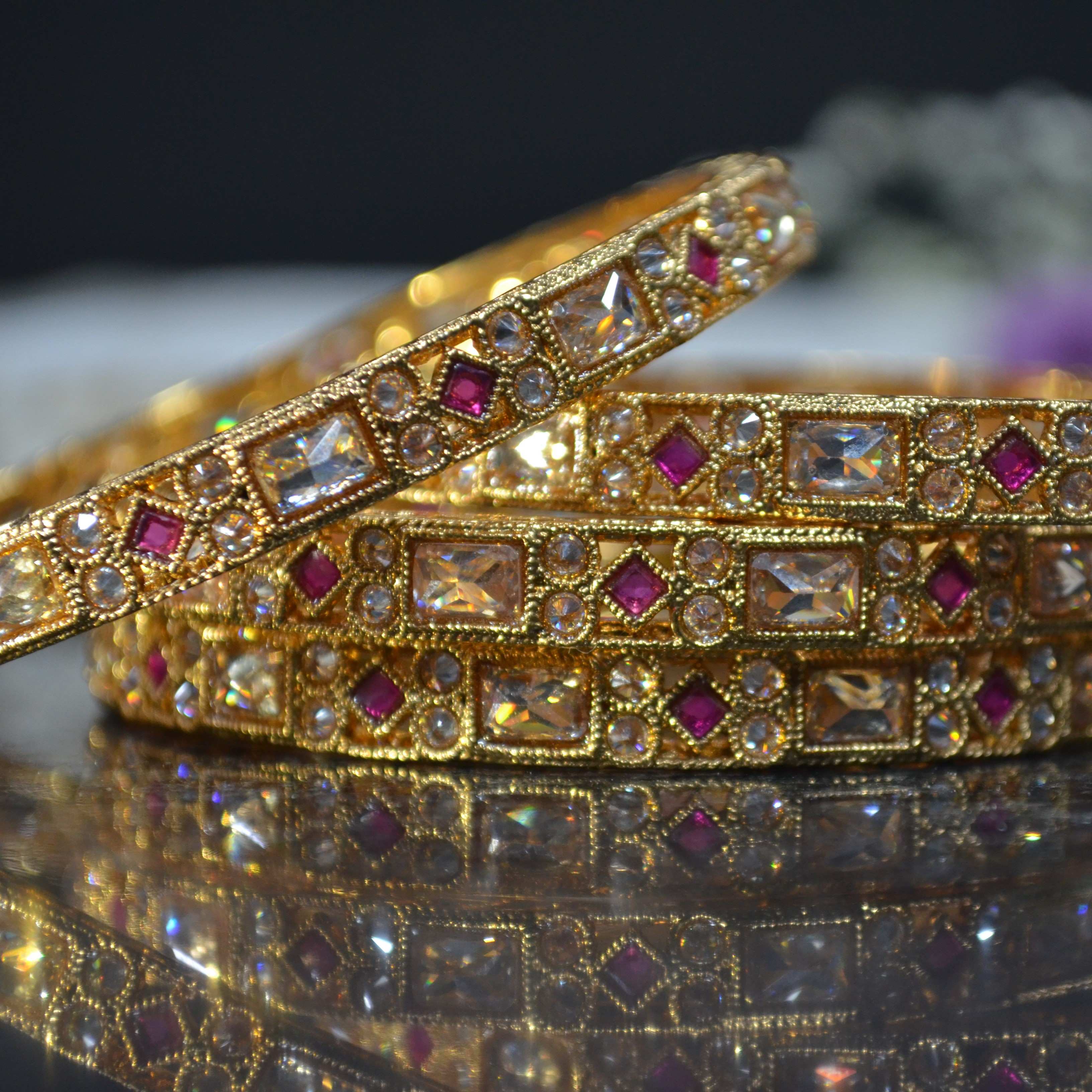 The Nila Gold Plated Kundan Design Bangle Set