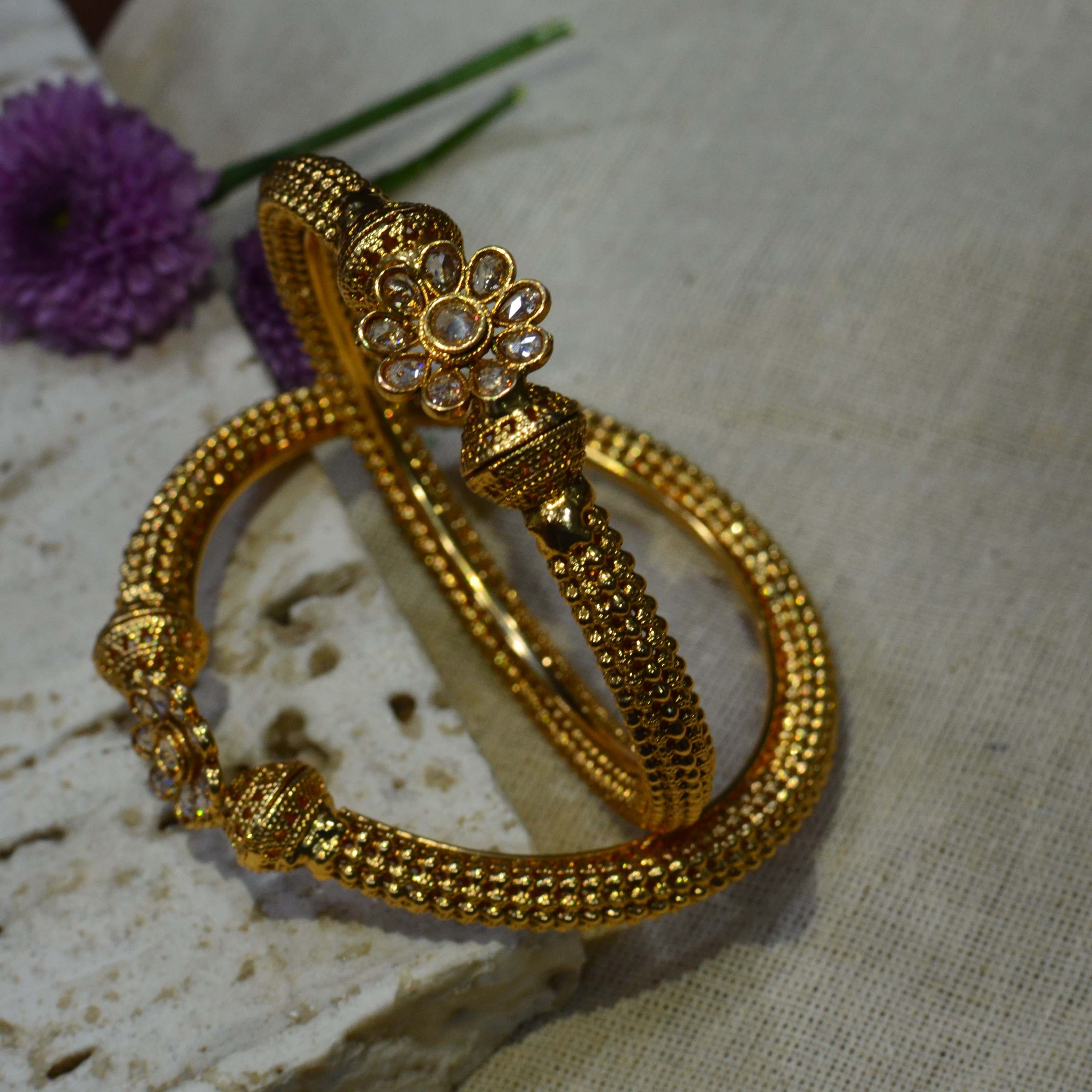 The Nila Gold Plated Floral Kada Set