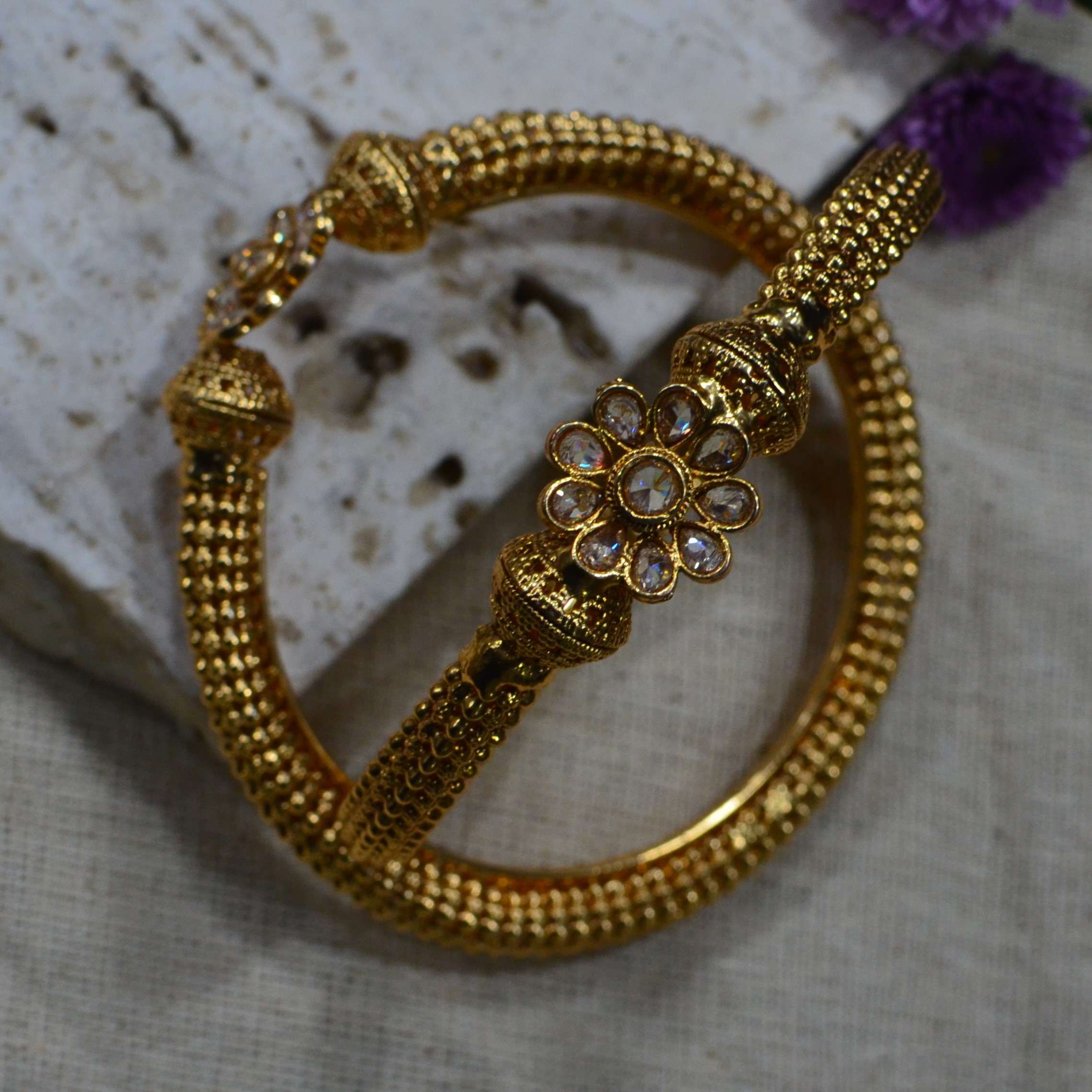 The Nila Gold Plated Floral Kada Set