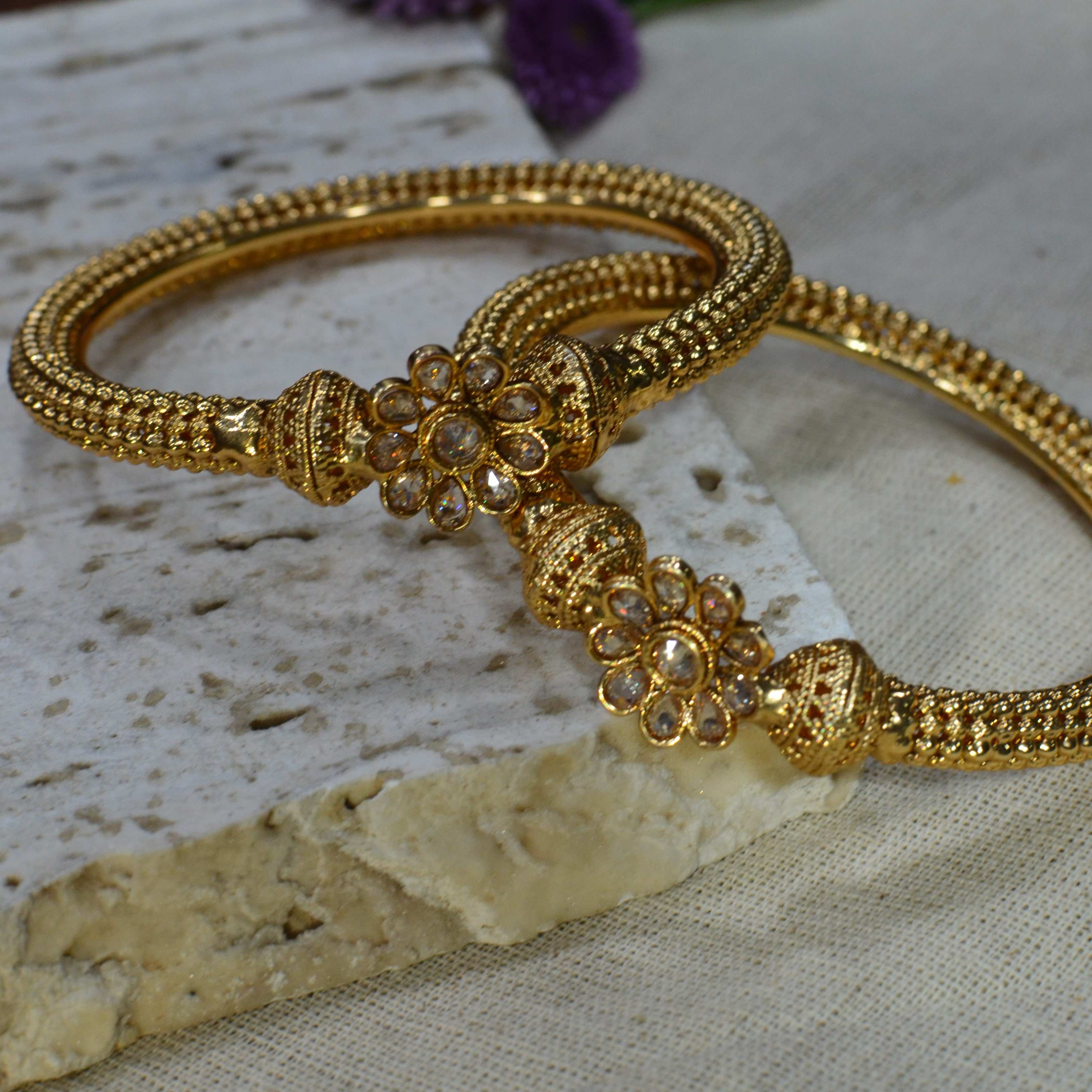 The Nila Gold Plated Floral Kada Set