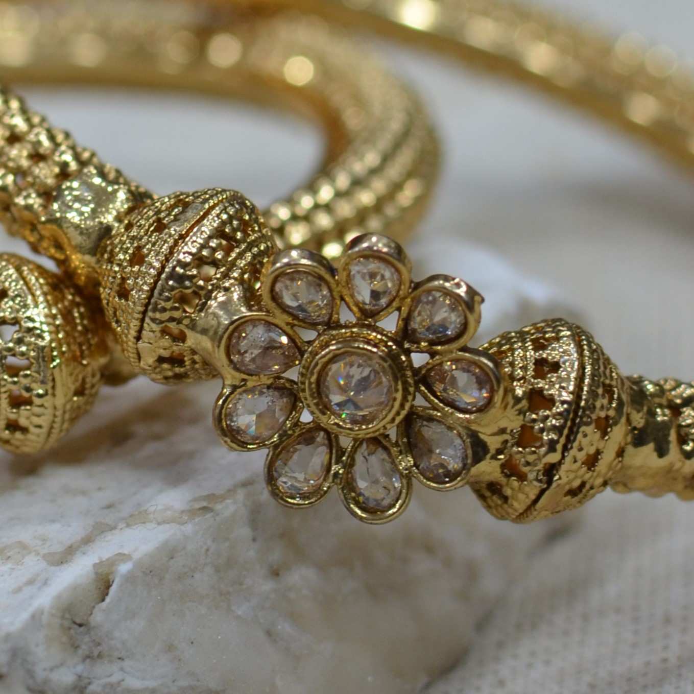 The Nila Gold Plated Floral Kada Set