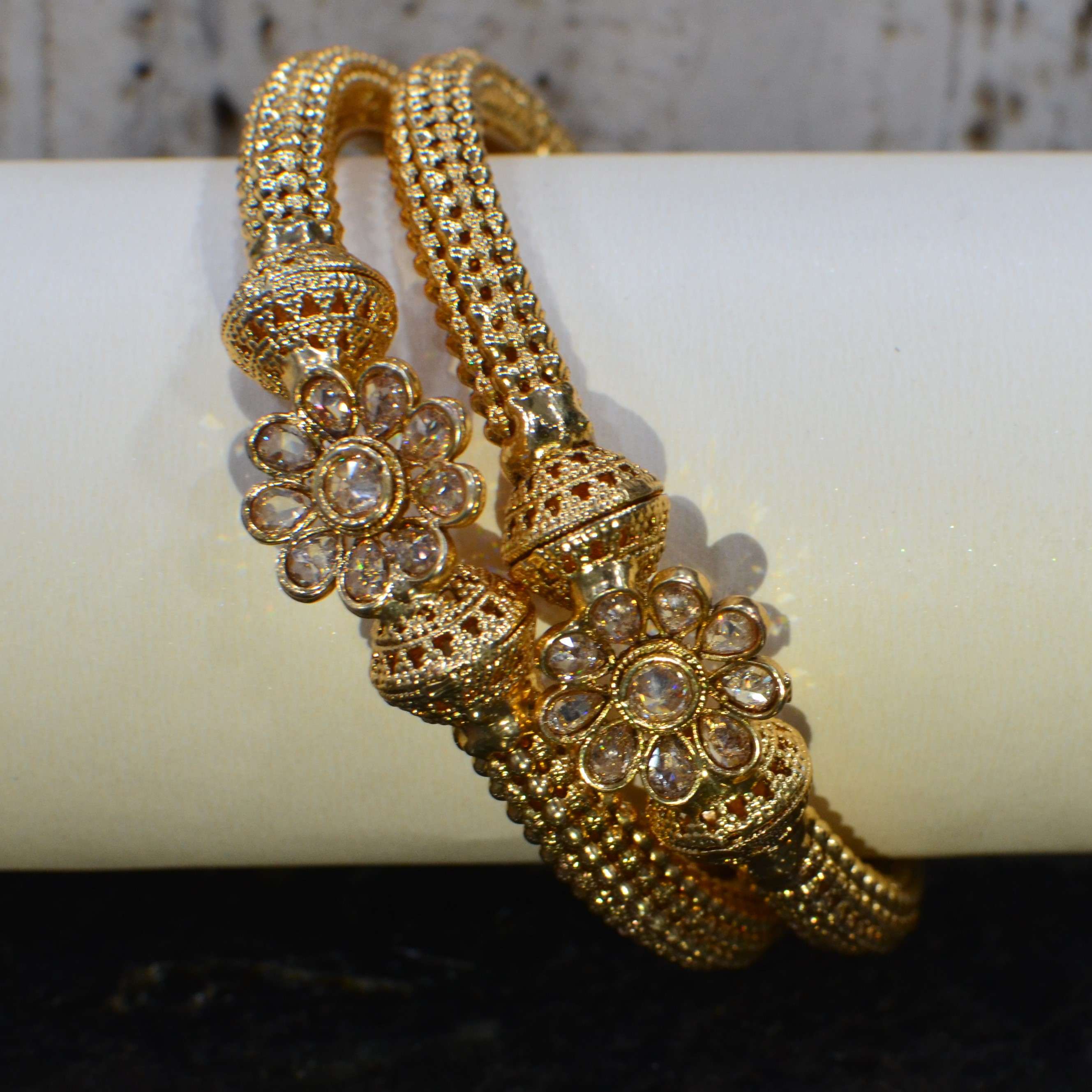 The Nila Gold Plated Floral Kada Set