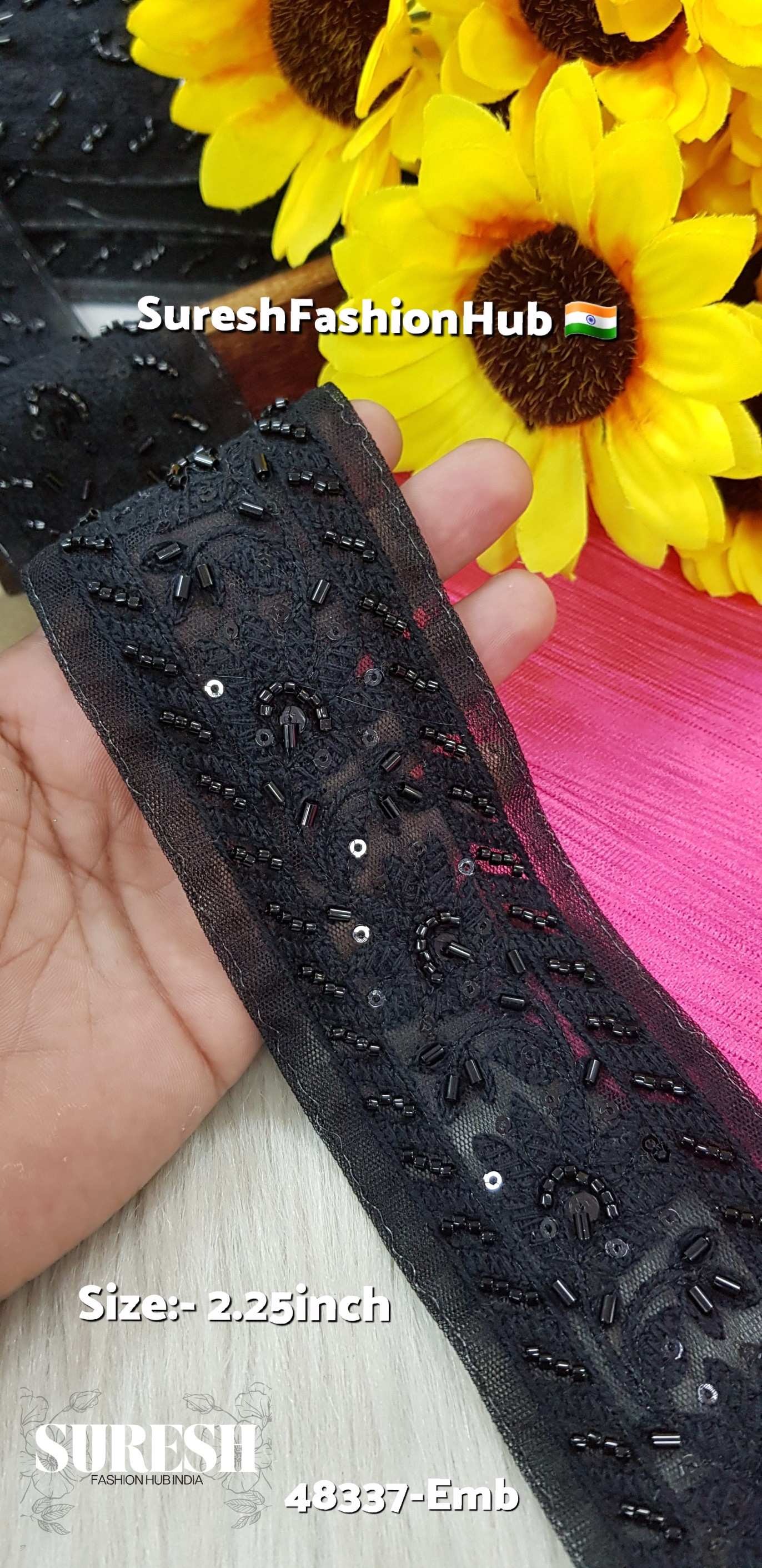 Black to Black Two-Side Border Lace – 48337-Emb