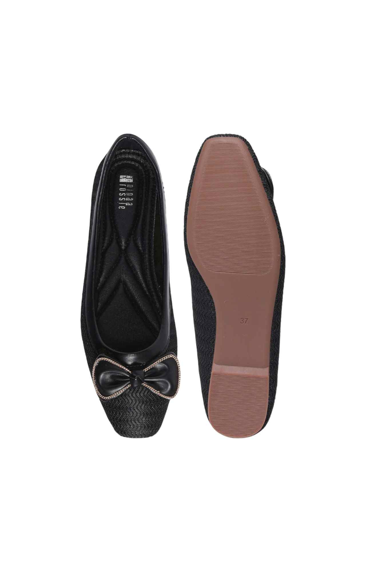 Women Gilded Bow Black Ballerinas
