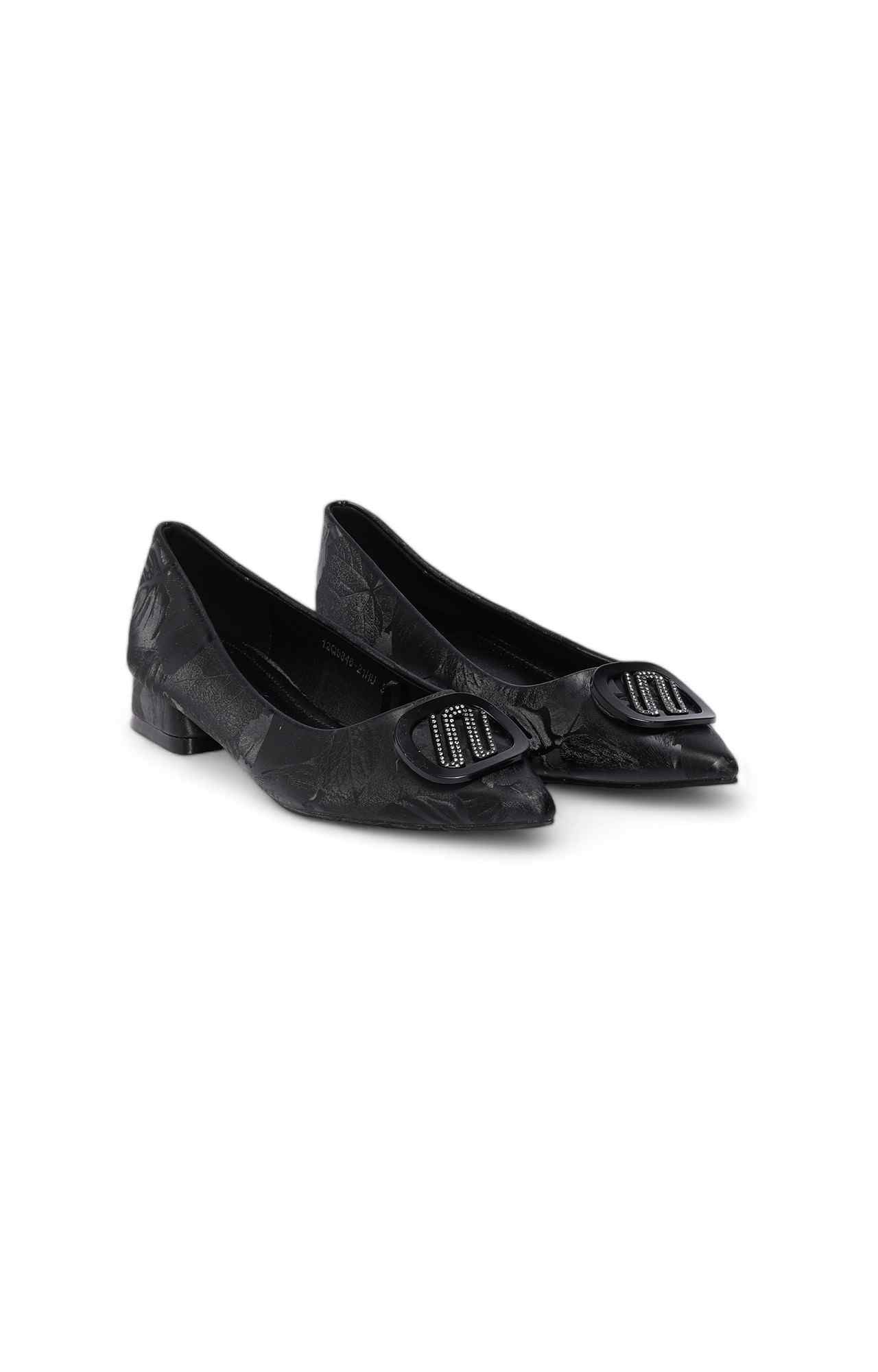 Women Black Patterned Pointed  Ballerinas