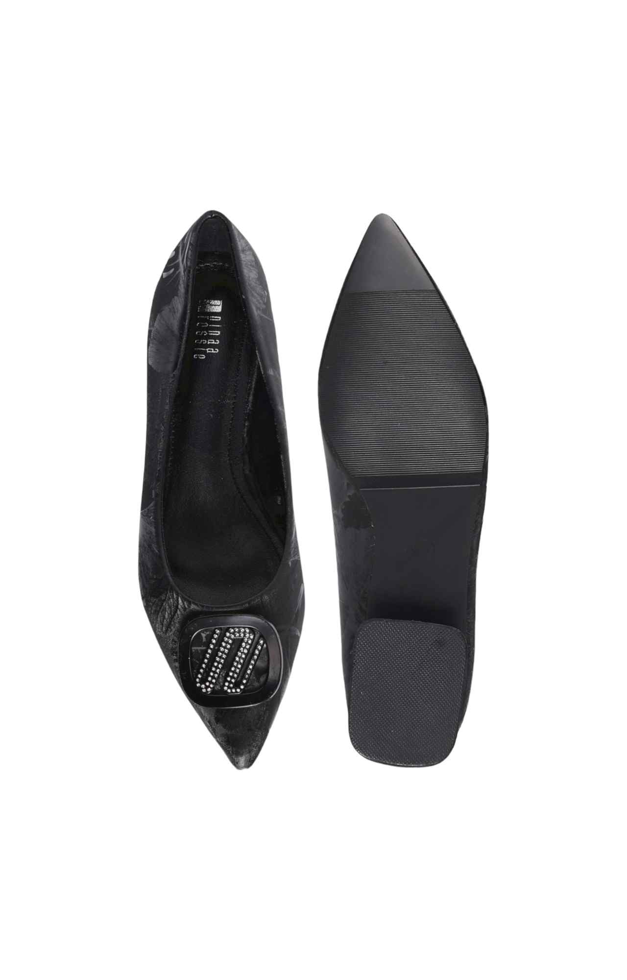 Women Black Patterned Pointed  Ballerinas