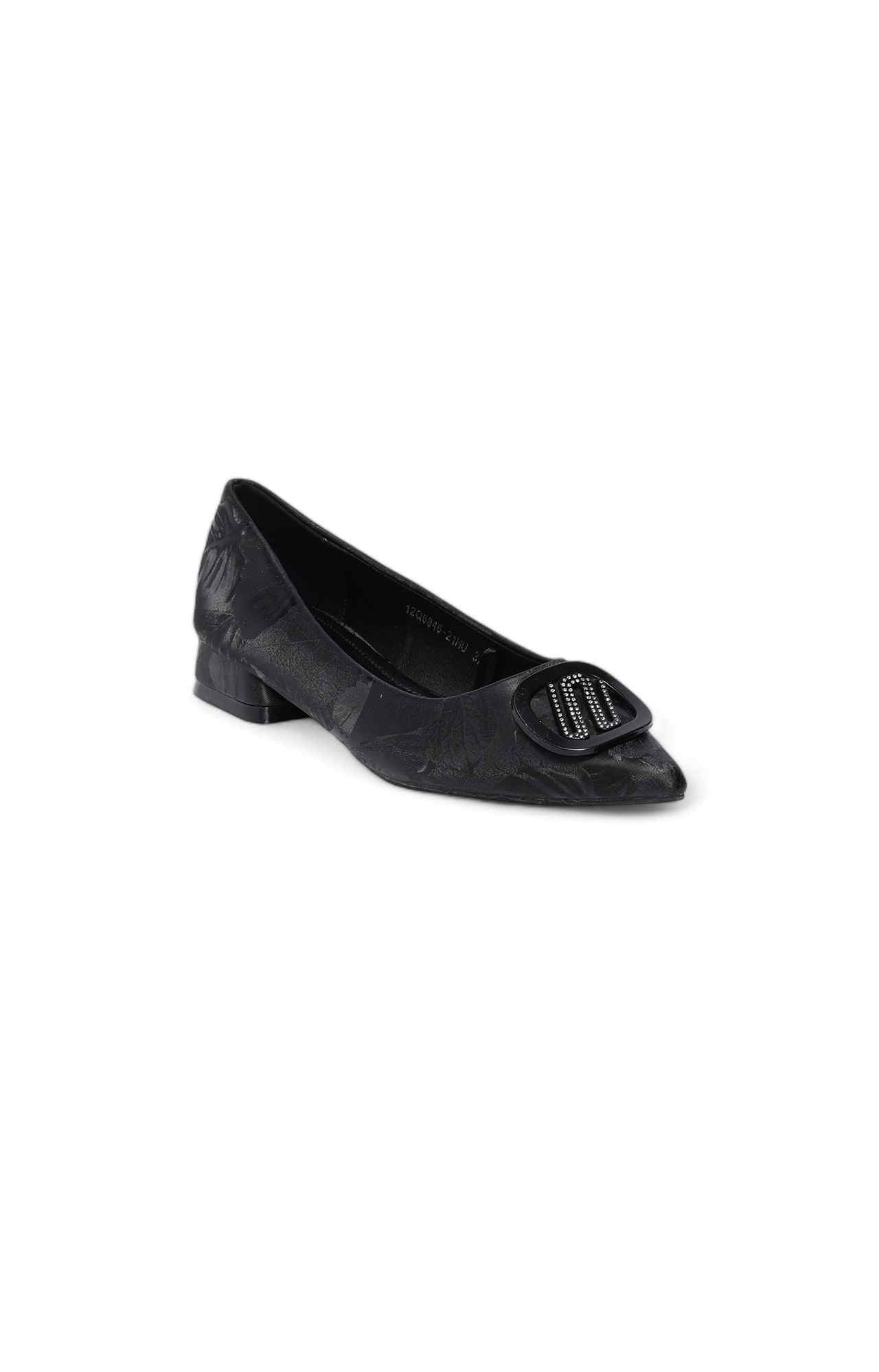 Women Black Patterned Pointed  Ballerinas