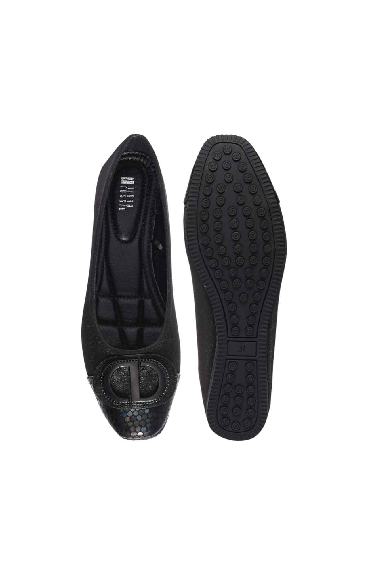 Women Black Fabric Ballerinas