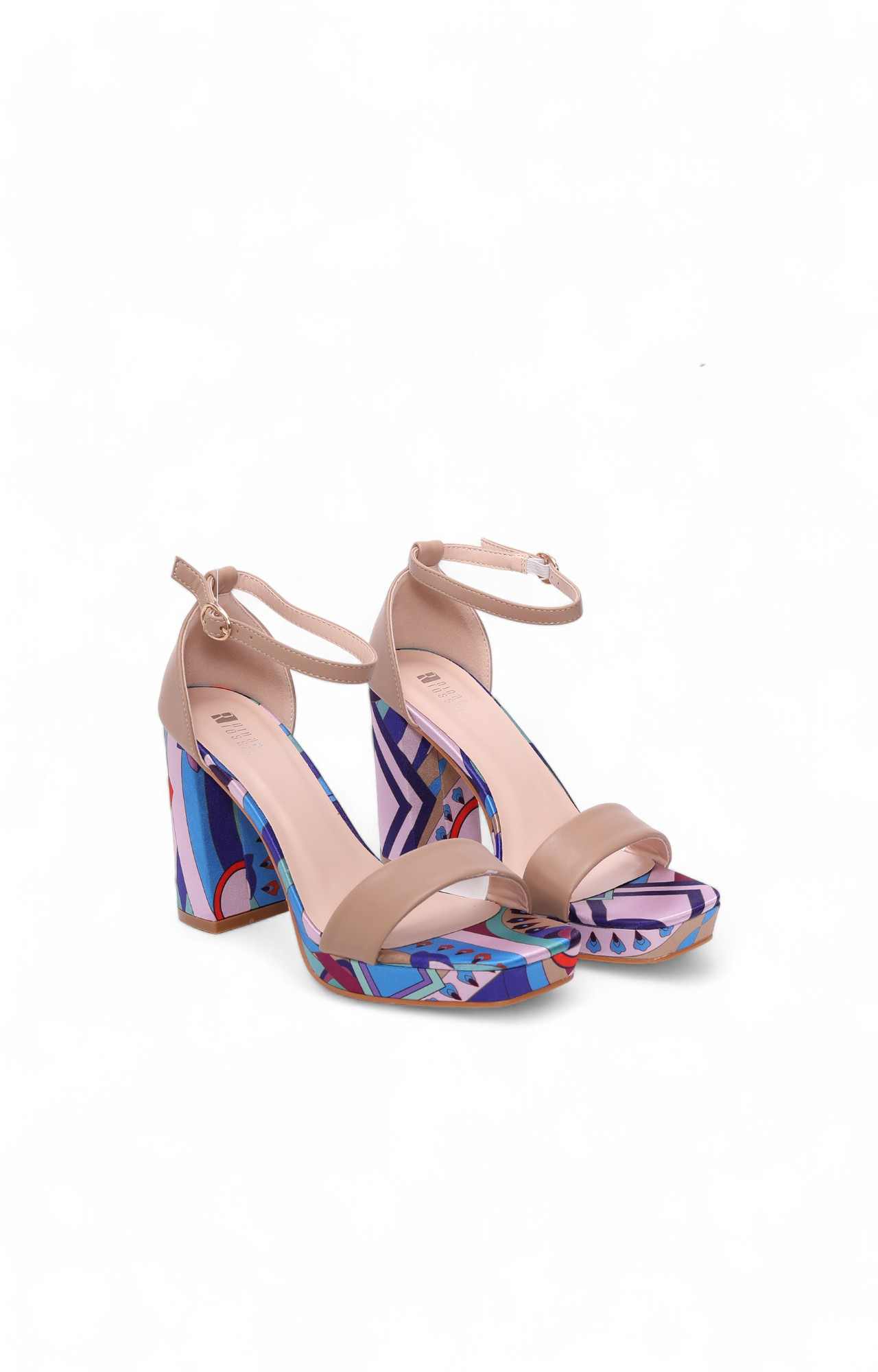 Women Beige Printed Sandal with Fashion Heel