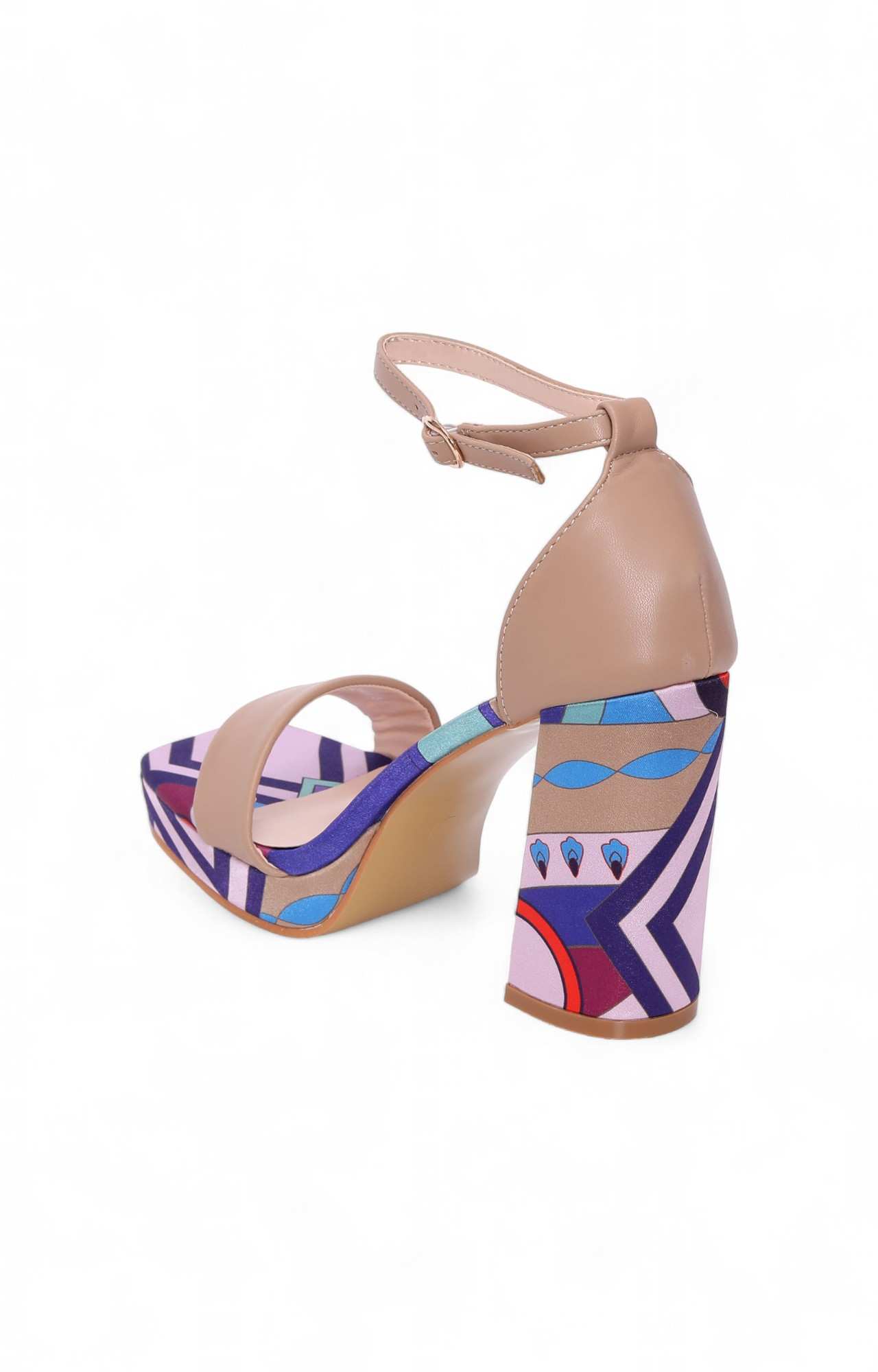 Women Beige Printed Sandal with Fashion Heel