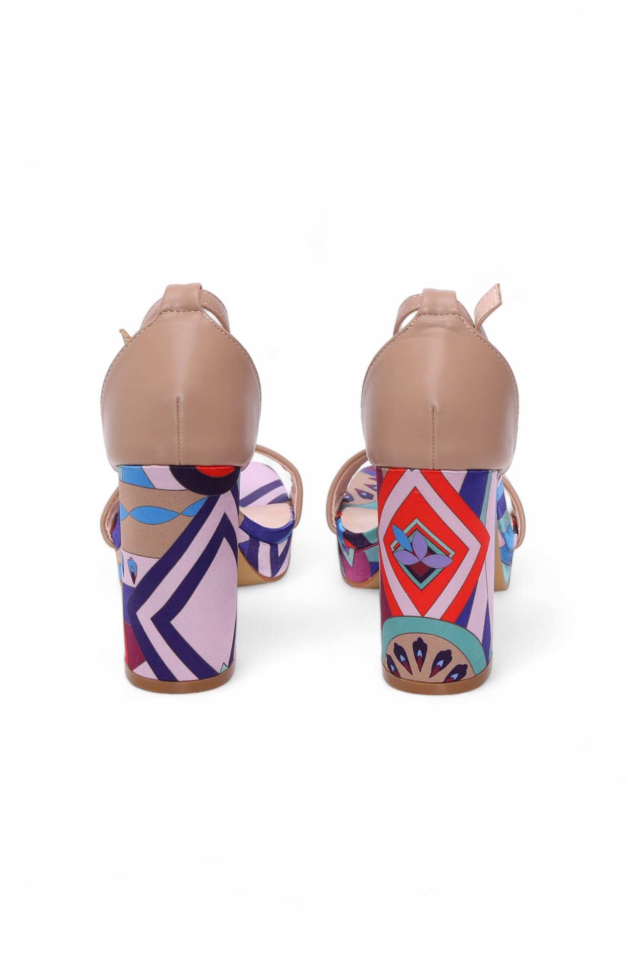 Women Beige Printed Sandal with Fashion Heel