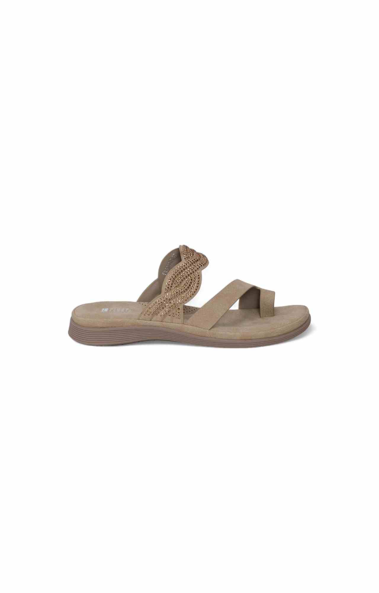 Women Khaki Toe Ring Sandals with Candy Stones