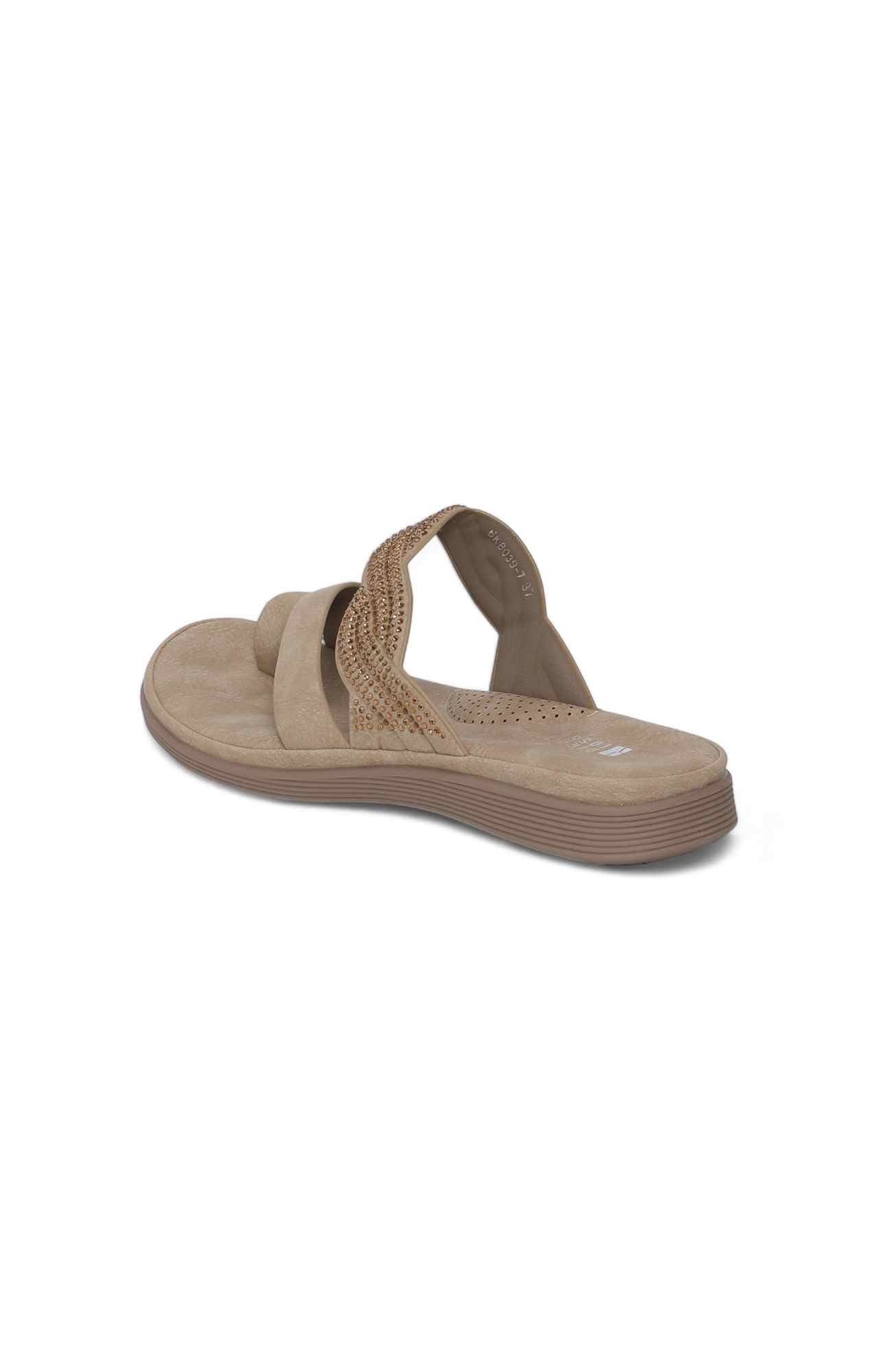 Women Khaki Toe Ring Sandals with Candy Stones