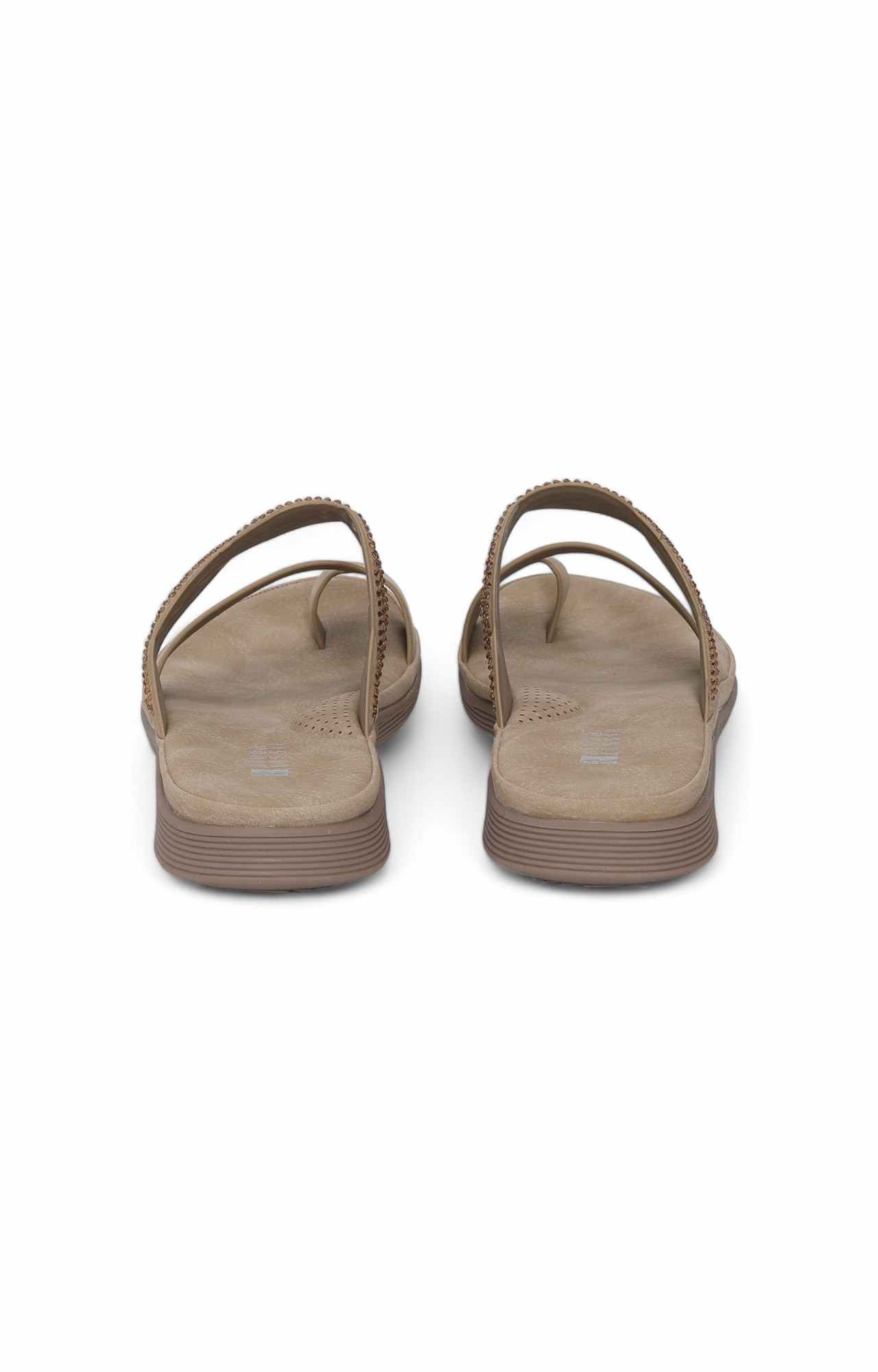 Women Khaki Toe Ring Sandals with Candy Stones