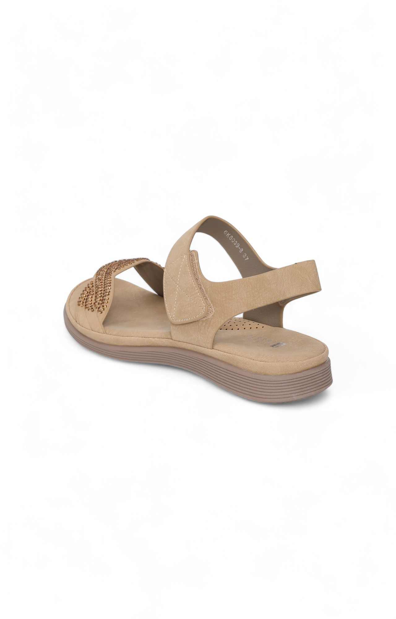 Women Beige Embellished Velcro Sandal