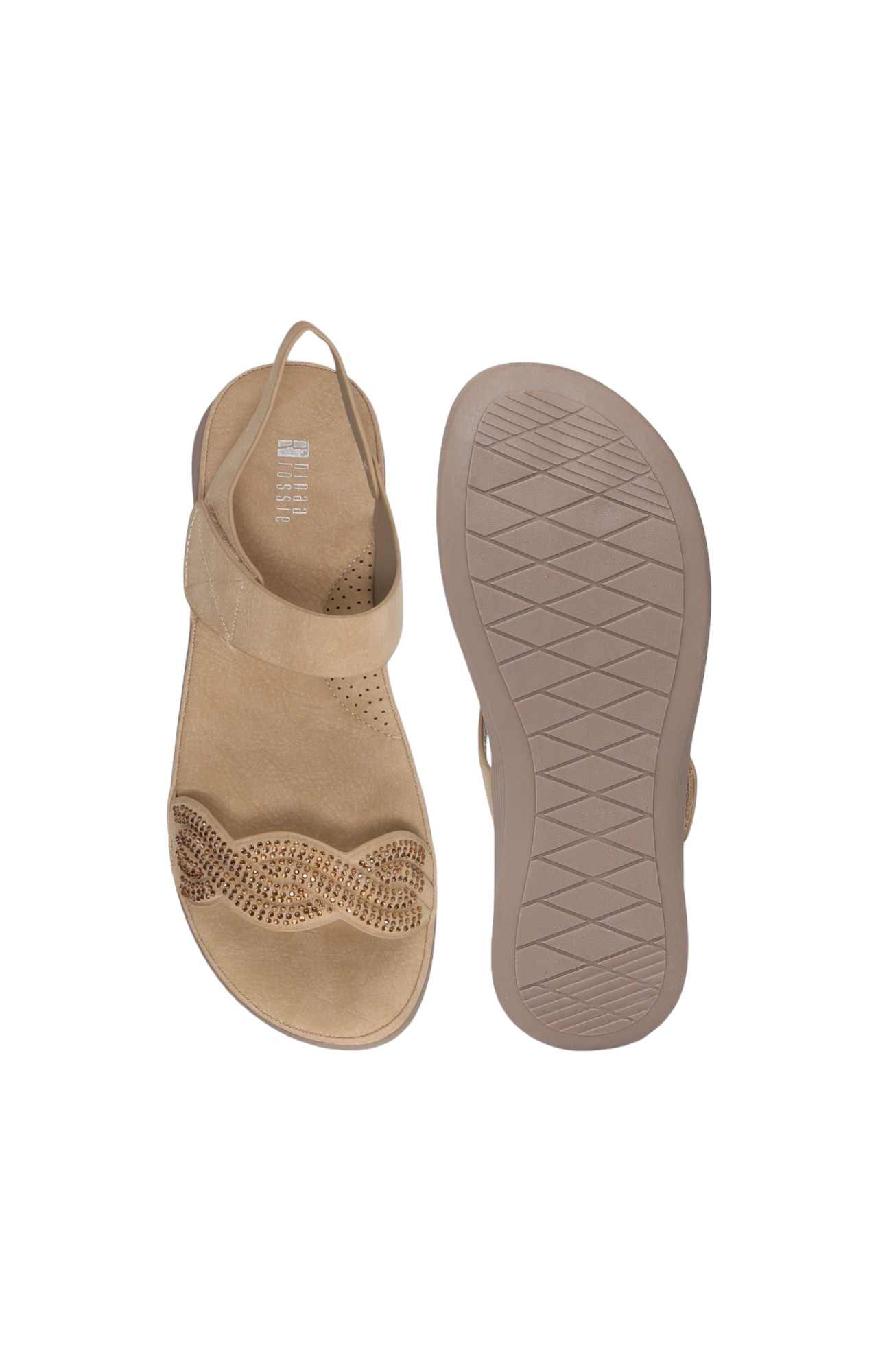 Women Beige Embellished Velcro Sandal