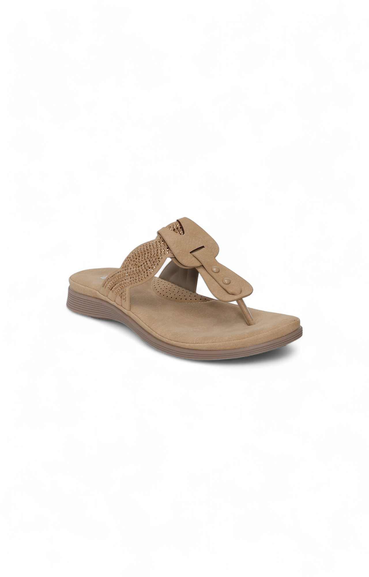 Women Beige Thongs with Embellished Candy Stones
