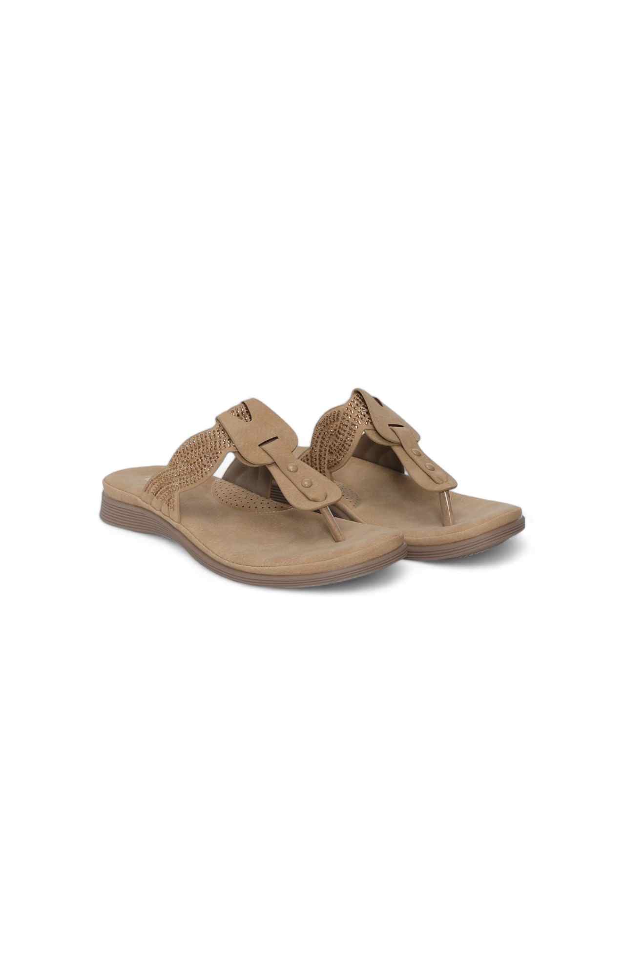 Women Beige Thongs with Embellished Candy Stones