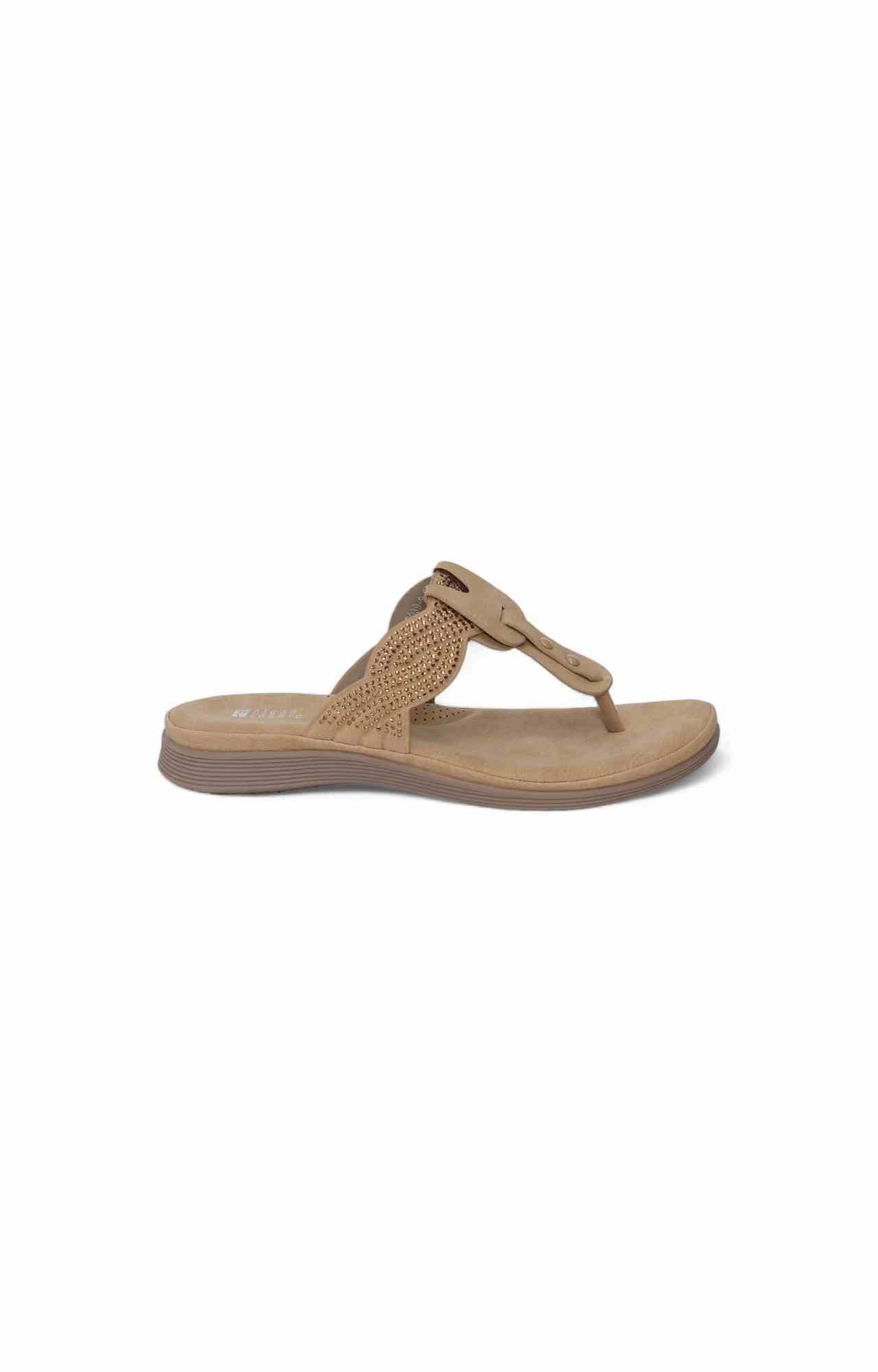 Women Beige Thongs with Embellished Candy Stones