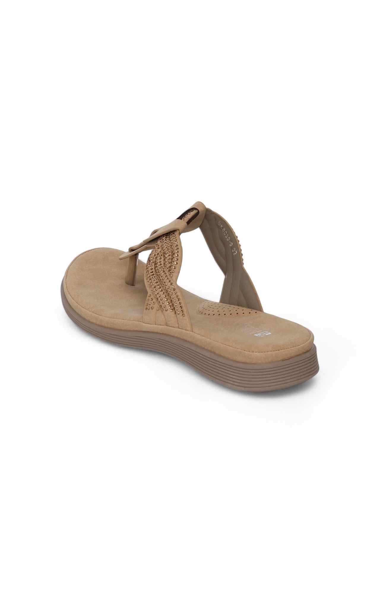 Women Beige Thongs with Embellished Candy Stones